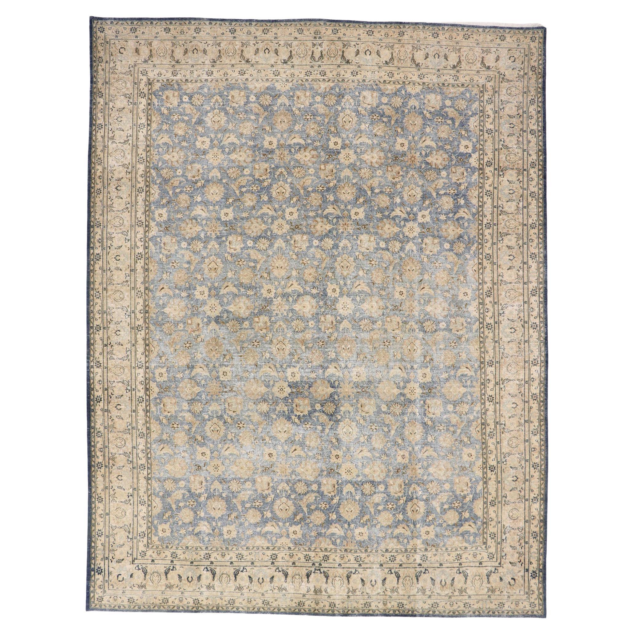 Distressed Vintage Persian Overdyed Rug with Rustic French Industrial
