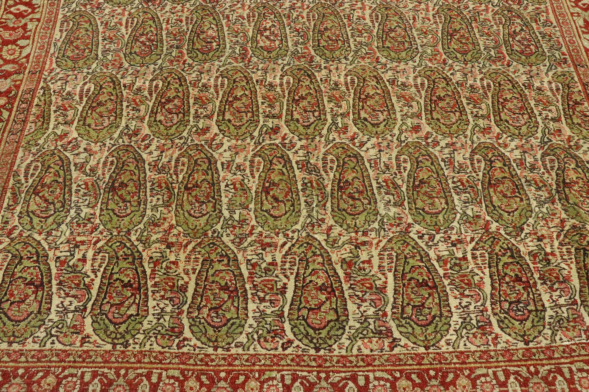Persischer Senneh-Teppich im Vintage-Stil im rustikalen Arts & Crafts-Stil, im Used-Stil (Handgeknüpft) im Angebot