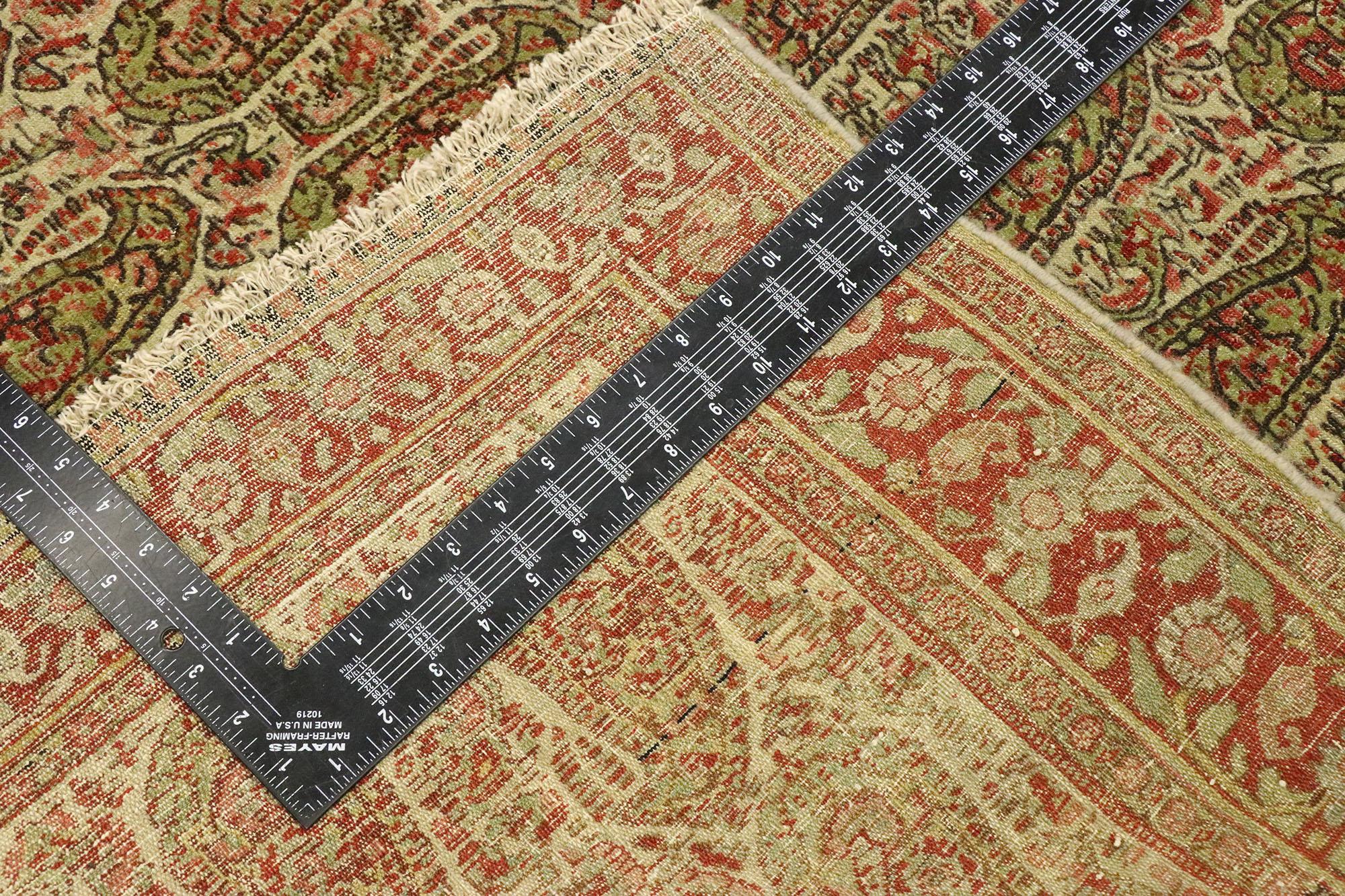 Distressed Vintage Persian Senneh Rug with Rustic Arts & Crafts Style In Distressed Condition For Sale In Dallas, TX