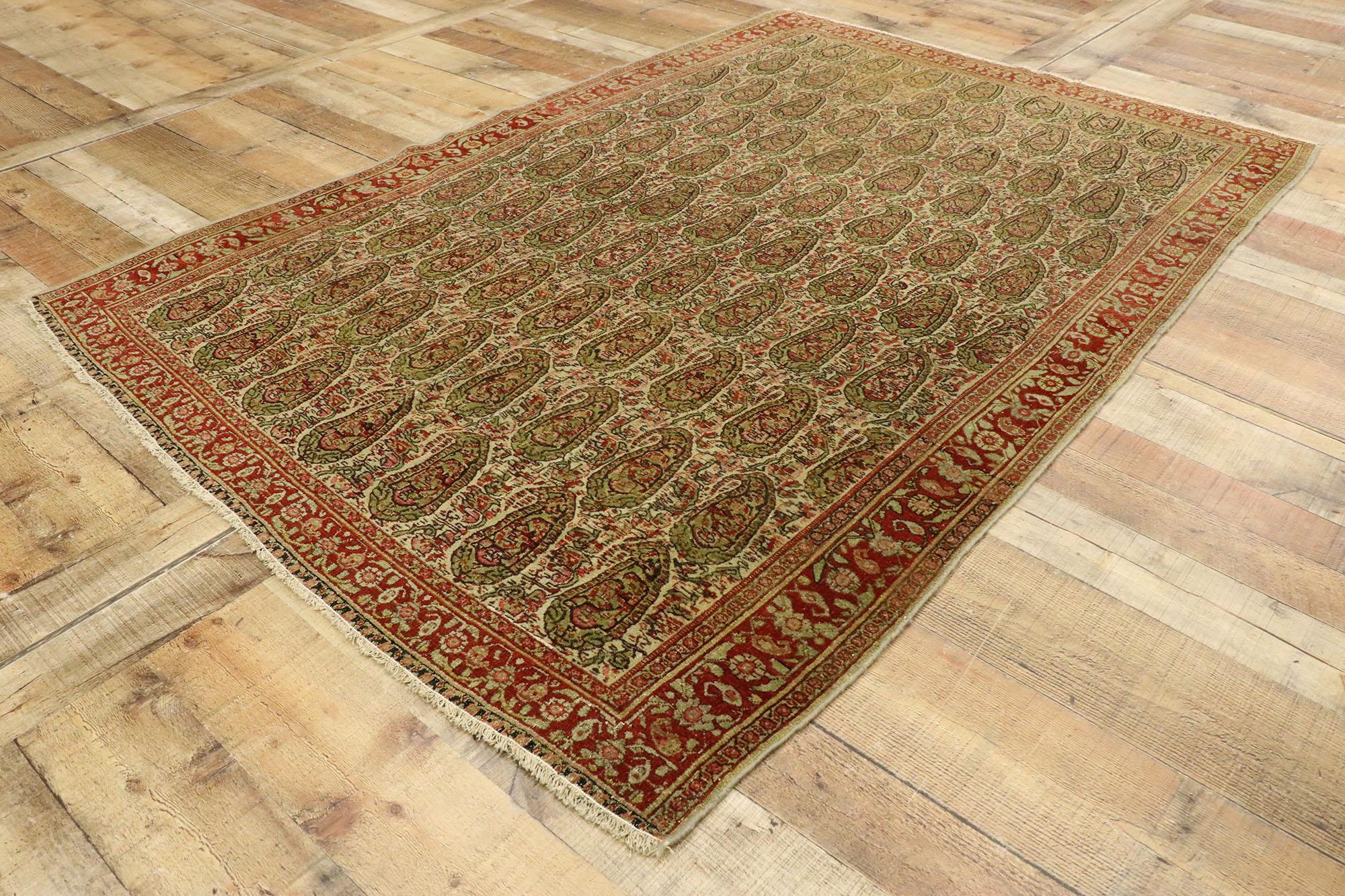 Tapis persan Senneh vintage en mauvais état avec style rustique Arts & Crafts Abîmé - En vente à Dallas, TX