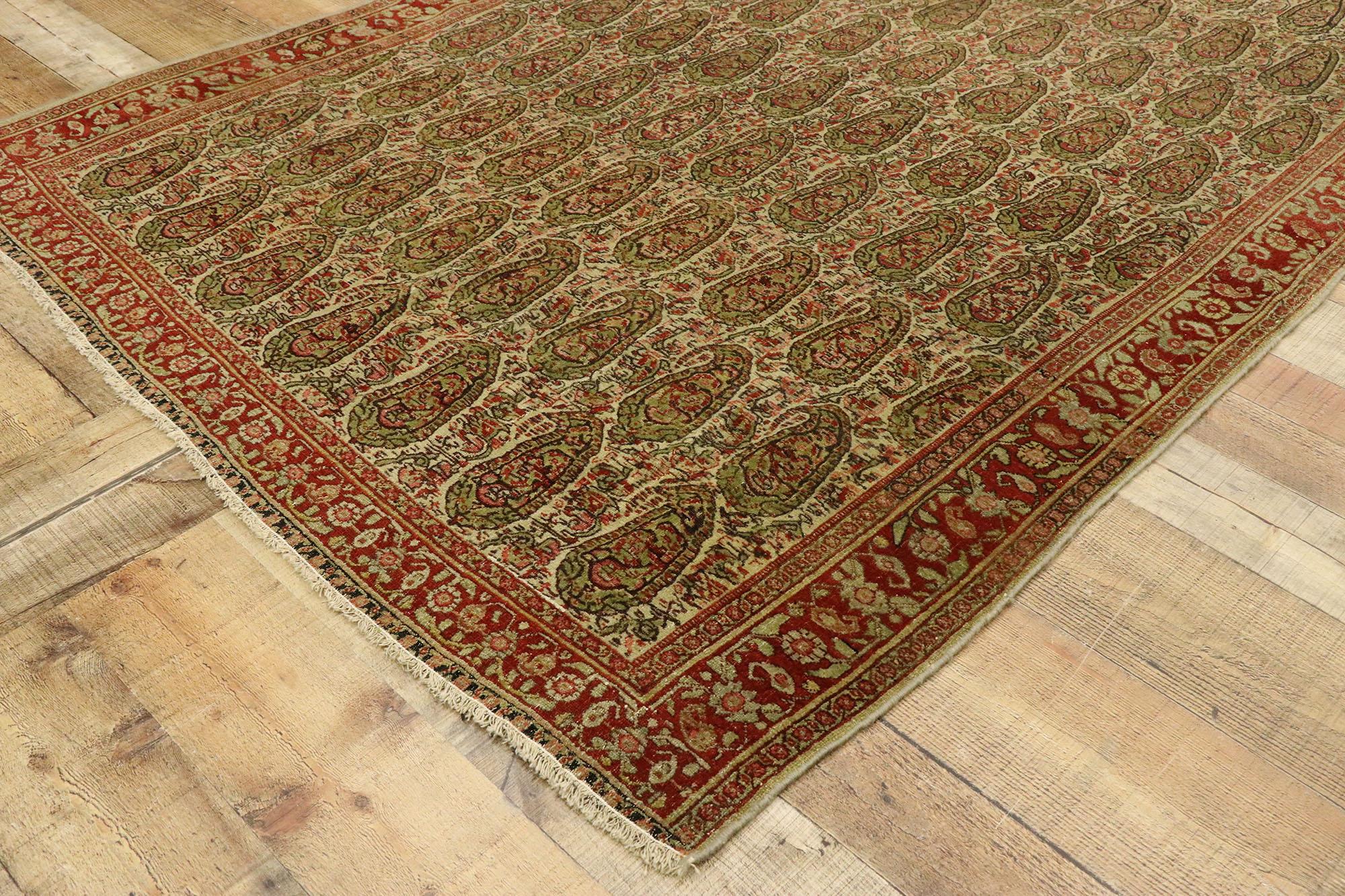 Wool Distressed Vintage Persian Senneh Rug with Rustic Arts & Crafts Style For Sale