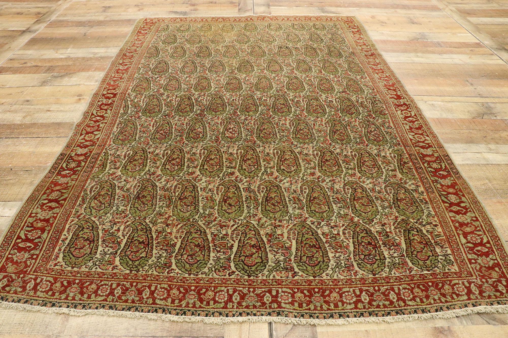 Distressed Vintage Persian Senneh Rug with Rustic Arts & Crafts Style For Sale 1