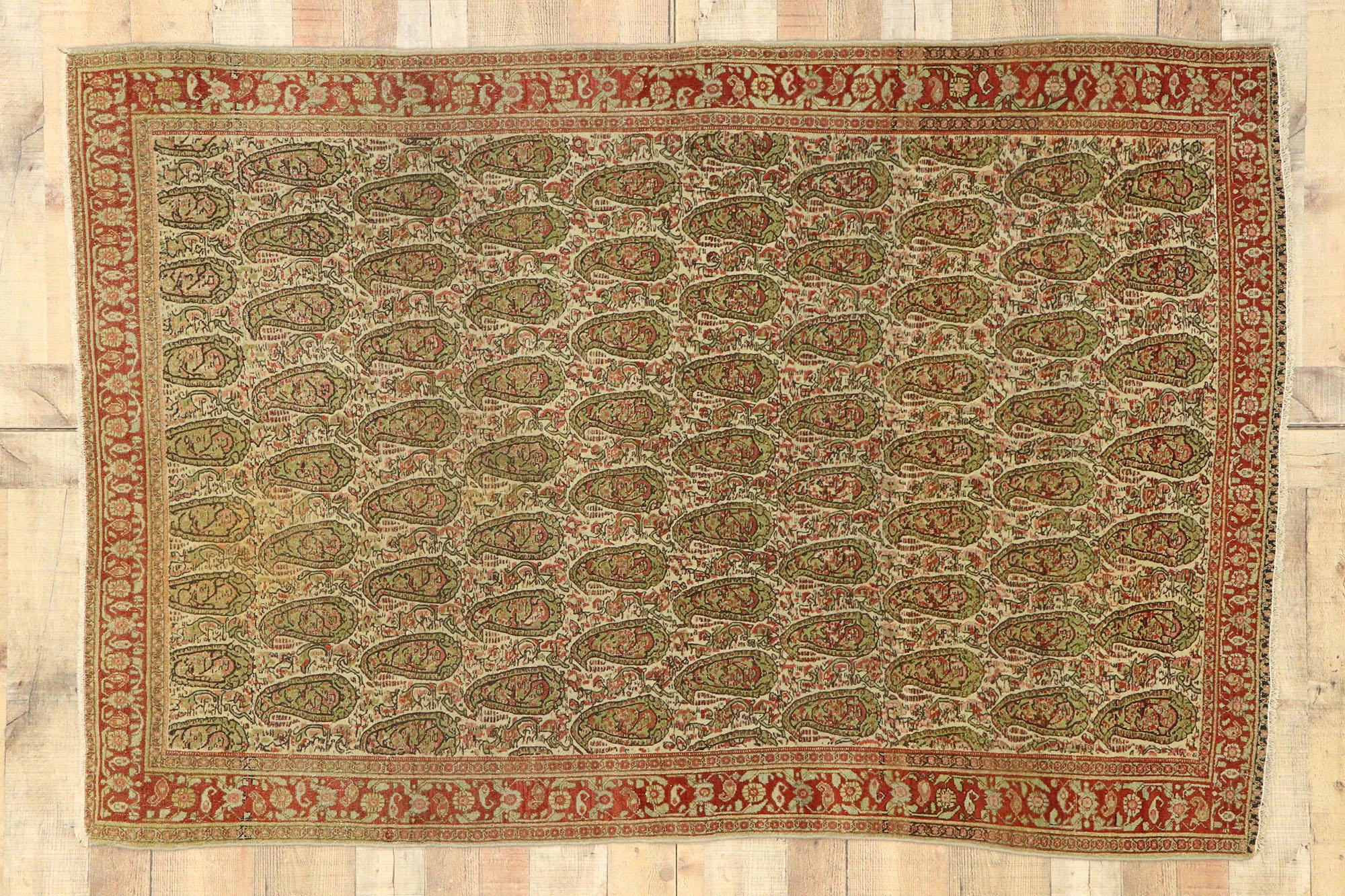 Distressed Vintage Persian Senneh Rug with Rustic Arts & Crafts Style For Sale 2