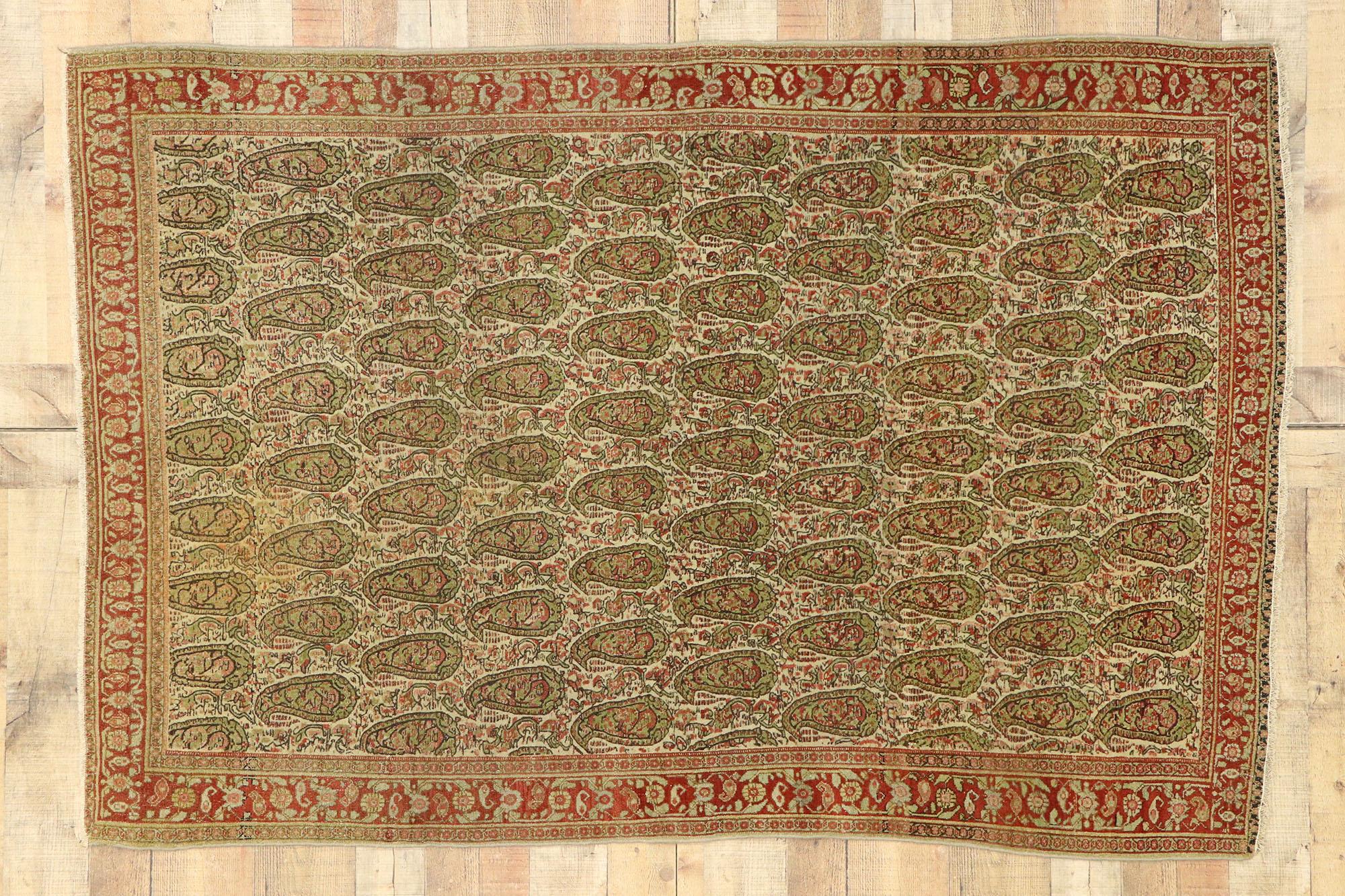 Tappeto Senneh persiano d'epoca con stile rustico e artigianale in vendita 1