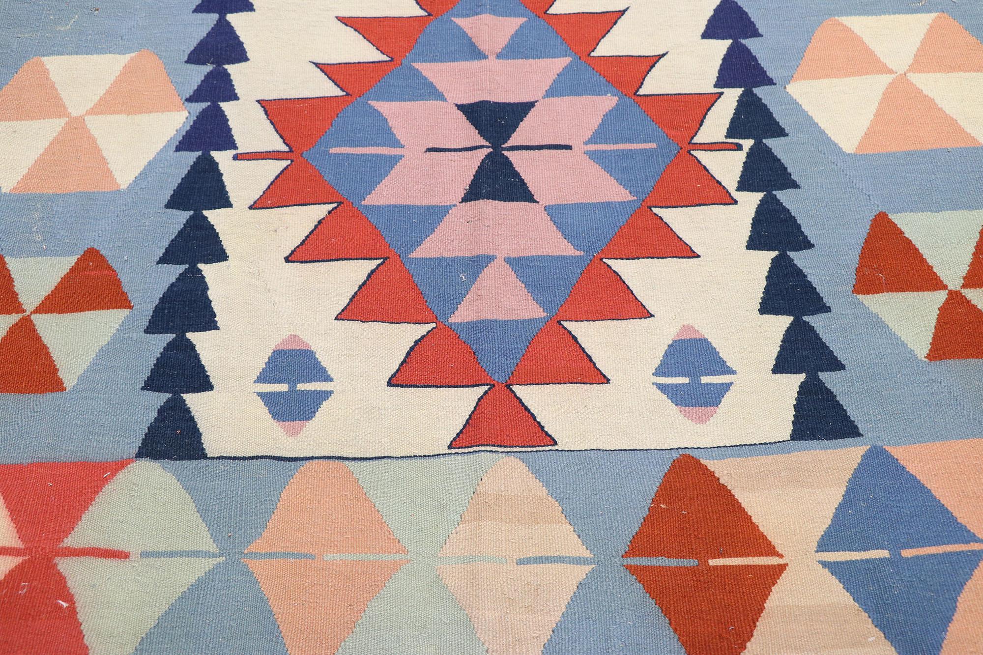 Distressed Vintage Persian Shiraz Kilim Rug,  Boho Chic Meets Patriotic Flair In Distressed Condition For Sale In Dallas, TX