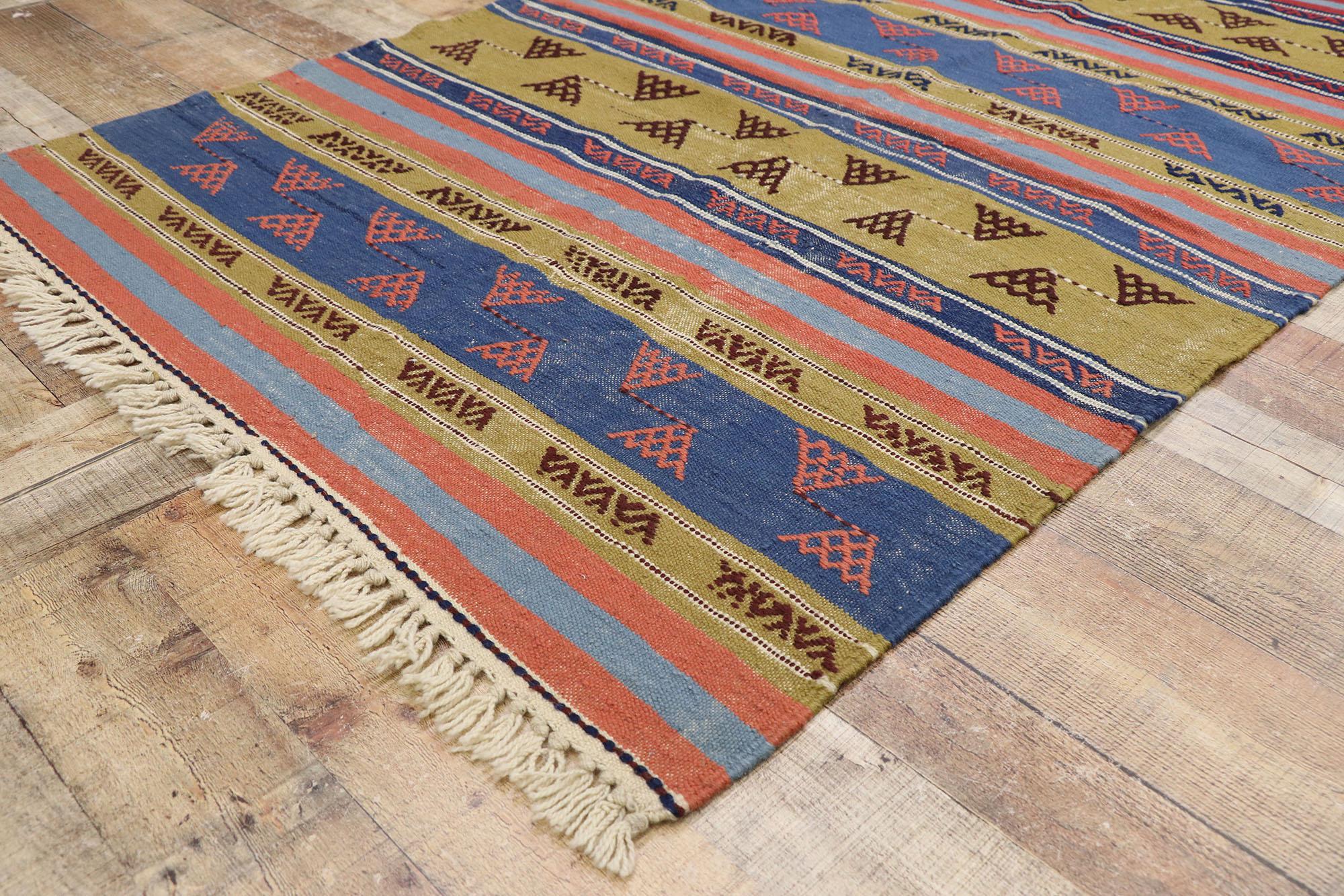 Wool Distressed Vintage Persian Shiraz Kilim Rug with Rustic Tribal Style For Sale
