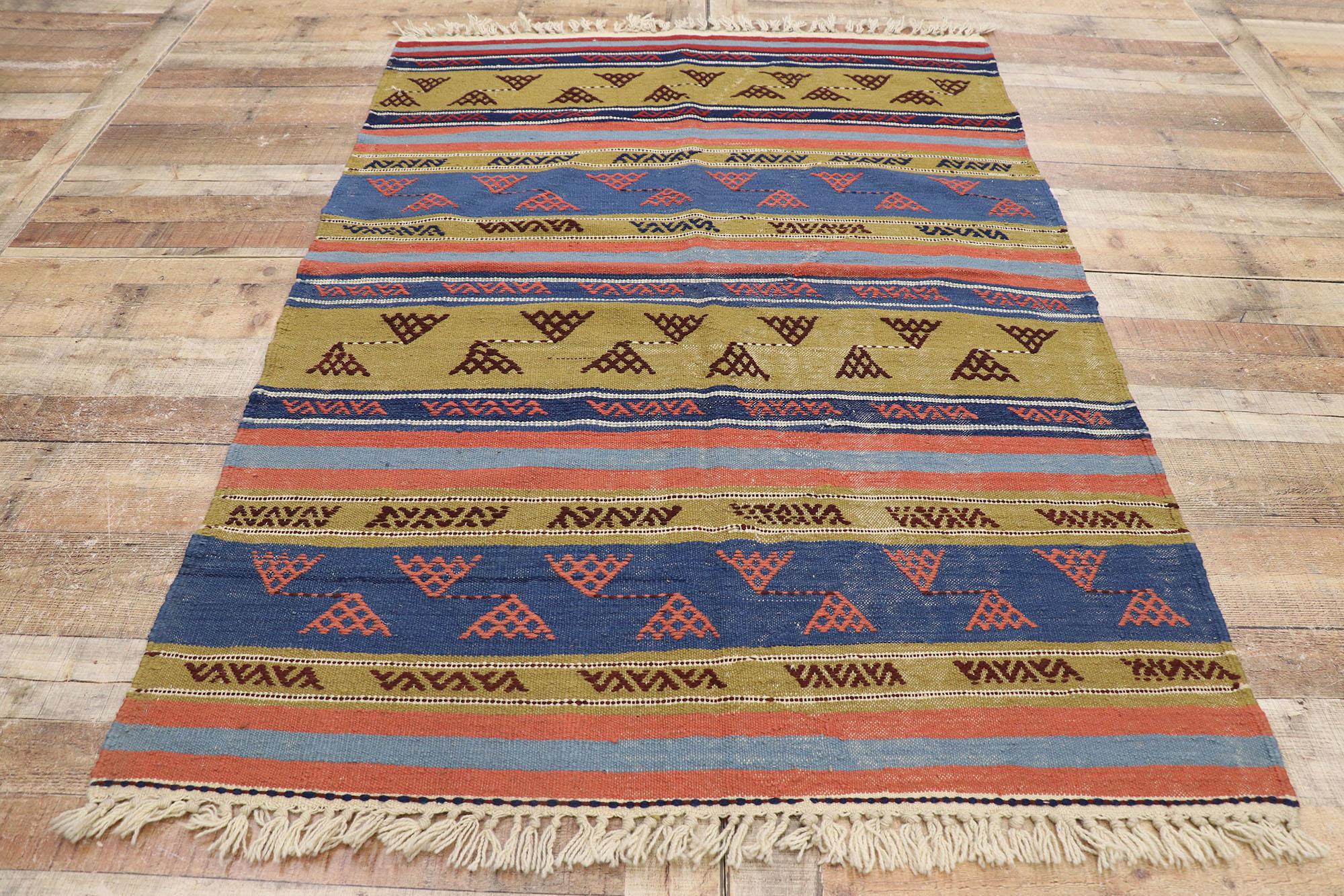 Distressed Vintage Persian Shiraz Kilim Rug with Rustic Tribal Style For Sale 1