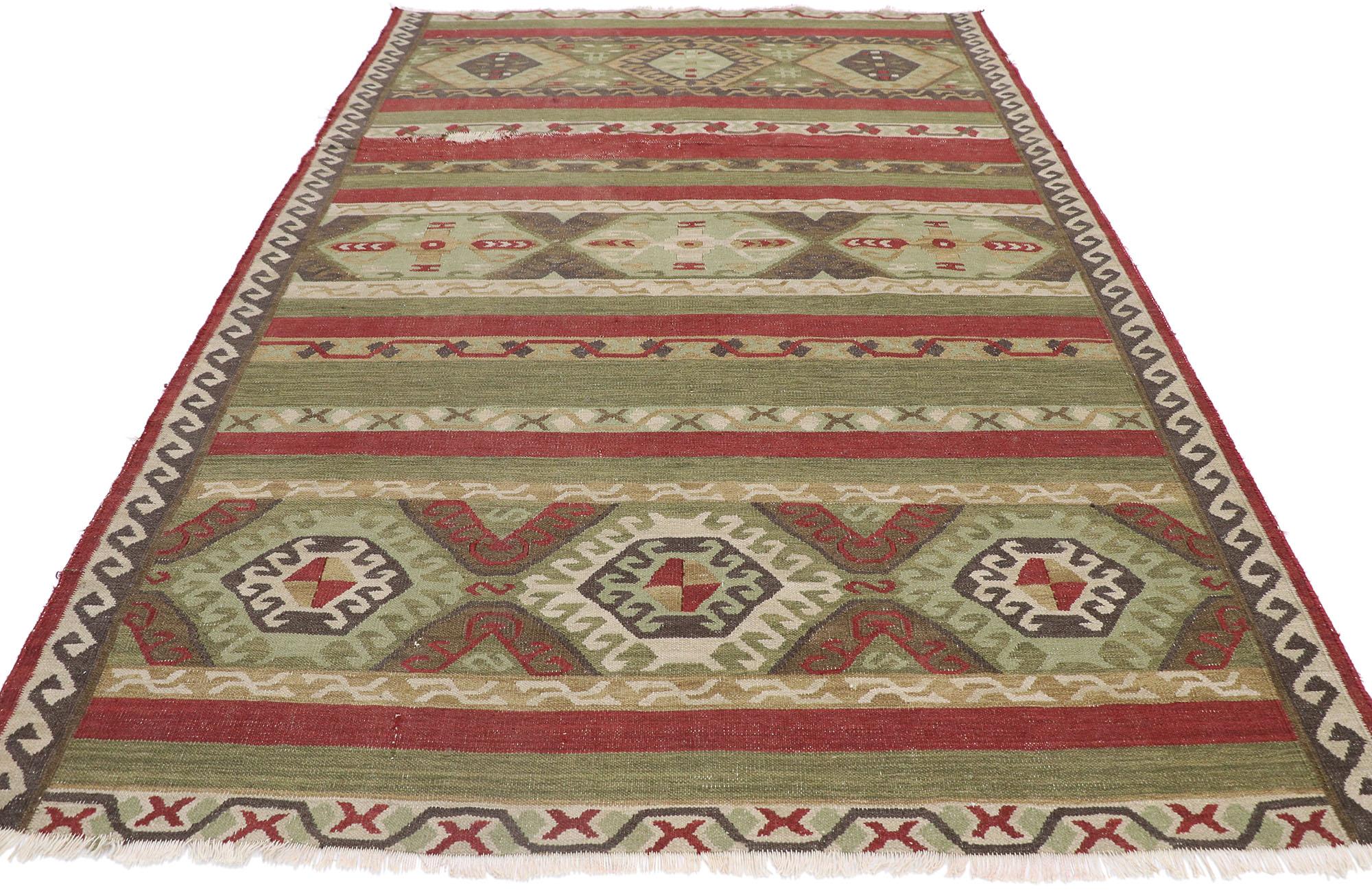 Modern Distressed Vintage Persian Shiraz Kilim Rug with Tribal Style For Sale