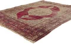 Distressed Vintage Persian Silk Tabriz Rug with Modern Industrial Style