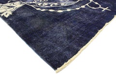 Vintage Overdyed Blue Skull Rug Inspired by Alexander McQueen