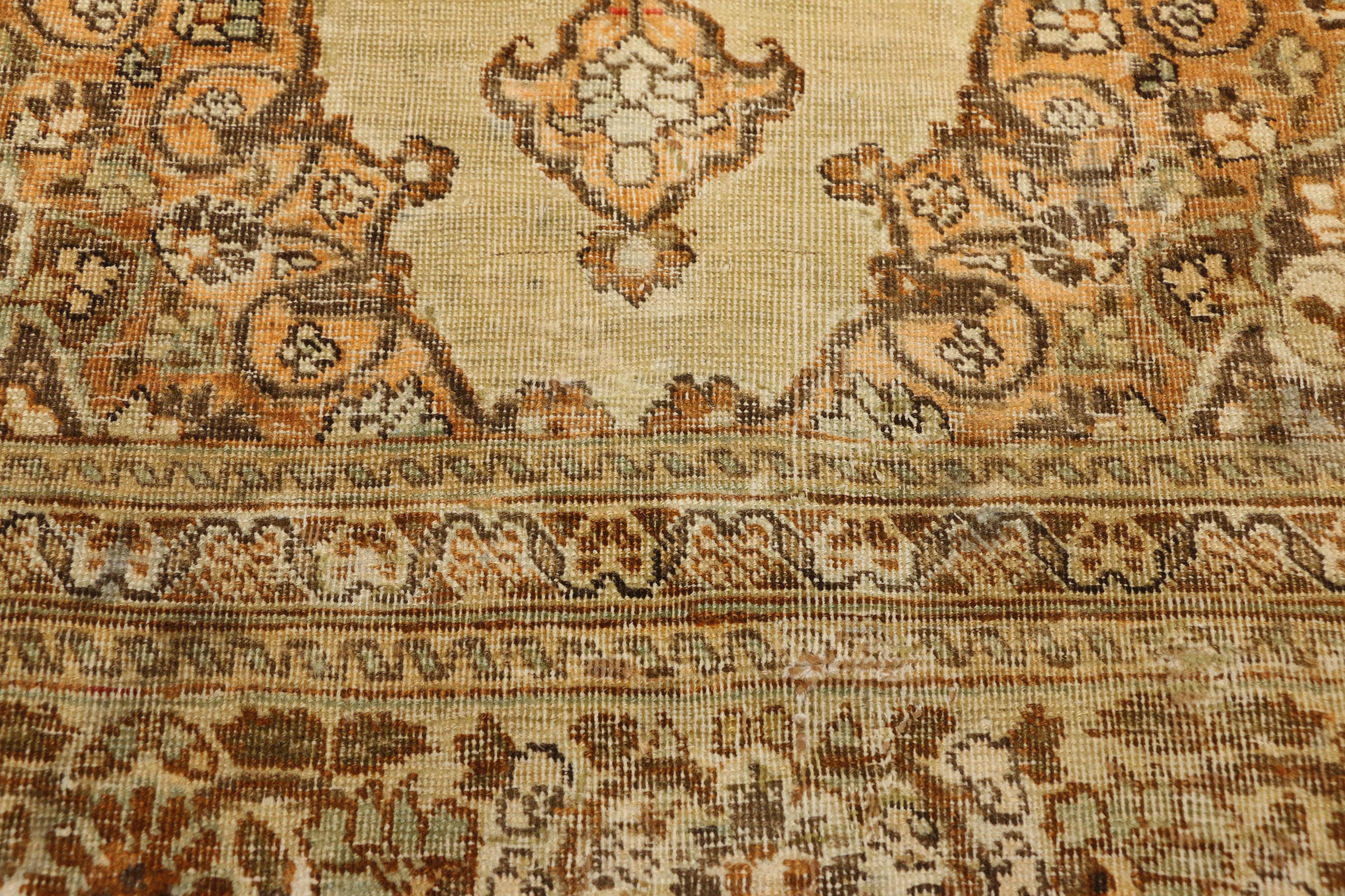 Turkish Distressed Vintage Persian Tabriz Accent Rug with Rustic Tuscan Style For Sale