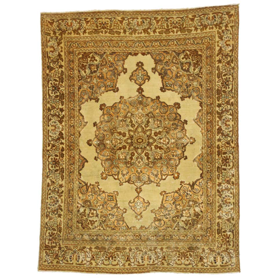 Distressed Vintage Persian Tabriz Accent Rug with Rustic Tuscan Style ...