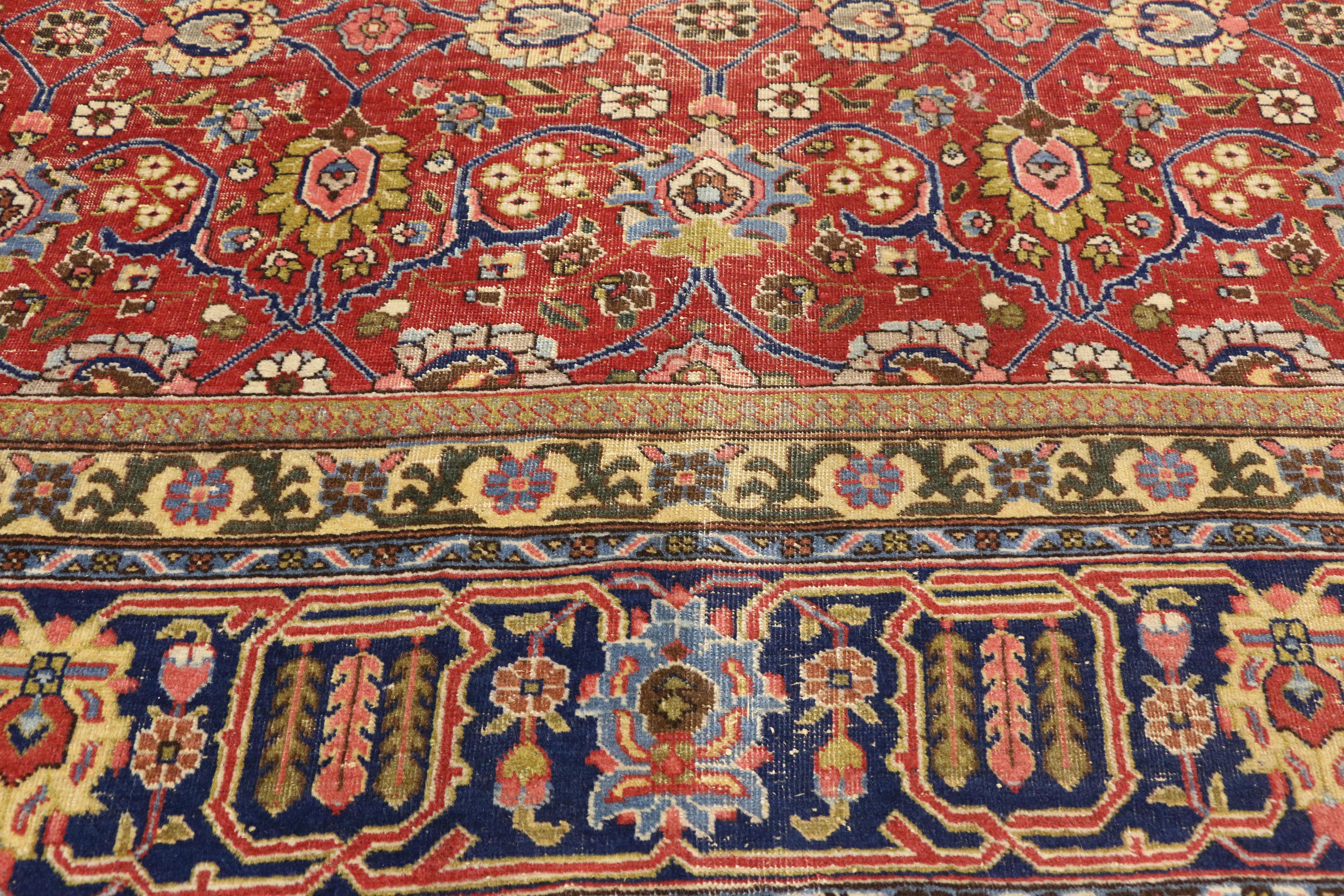 20th Century Distressed Vintage Persian Tabriz Area Rug with Relaxed Federal Style For Sale