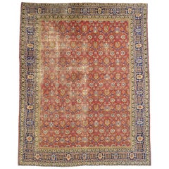 Distressed Vintage Persian Tabriz Area Rug with Relaxed Federal Style