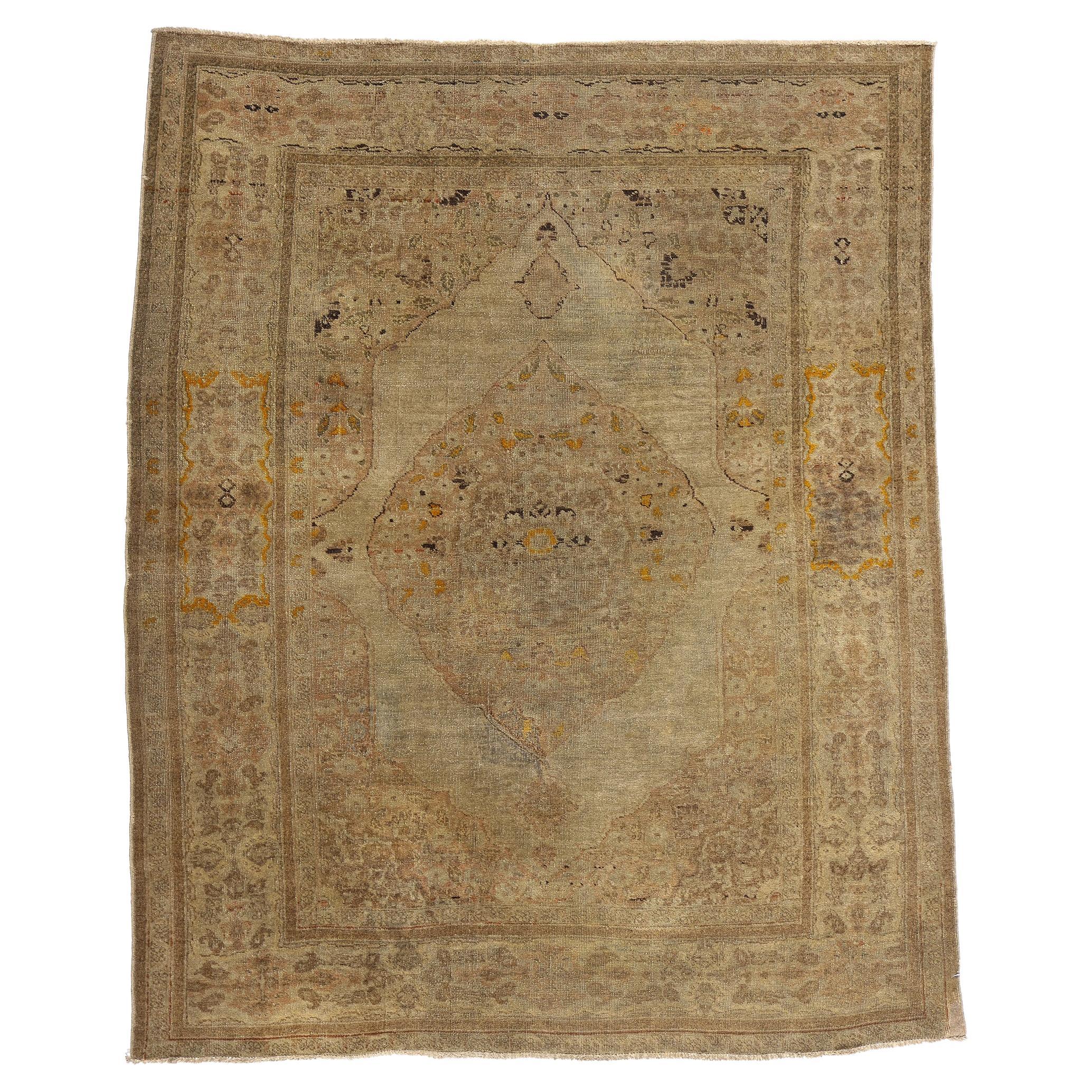 Distressed Vintage Persian Tabriz Carpet