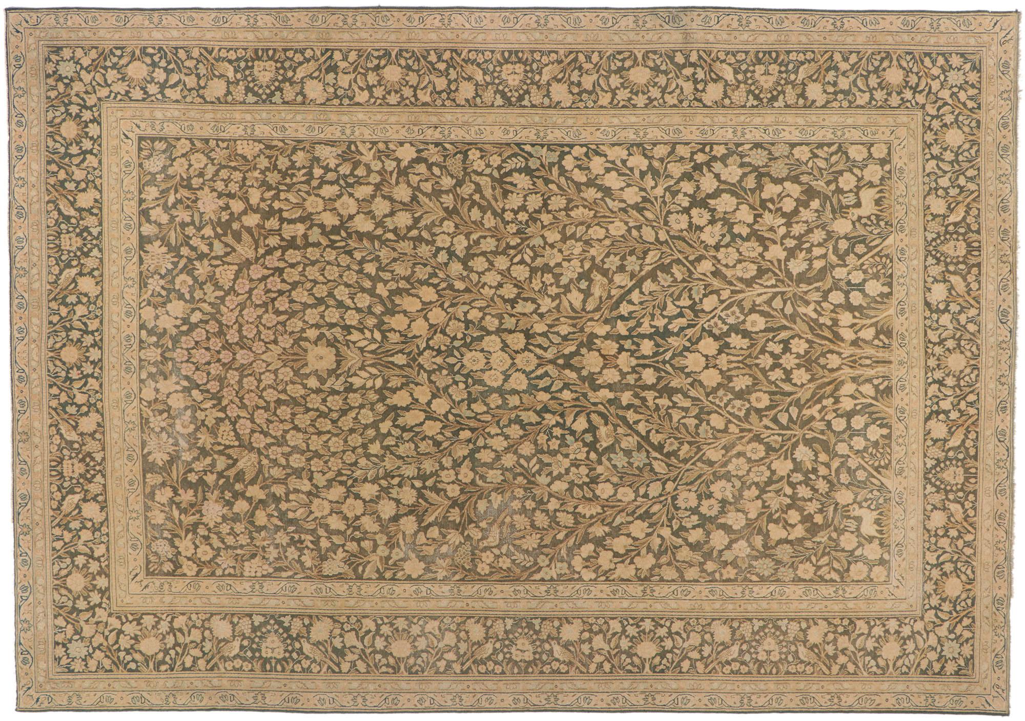 Distressed Vintage Persian Tabriz Rug, Biophilic Design meets Art Nouveau Style For Sale 5