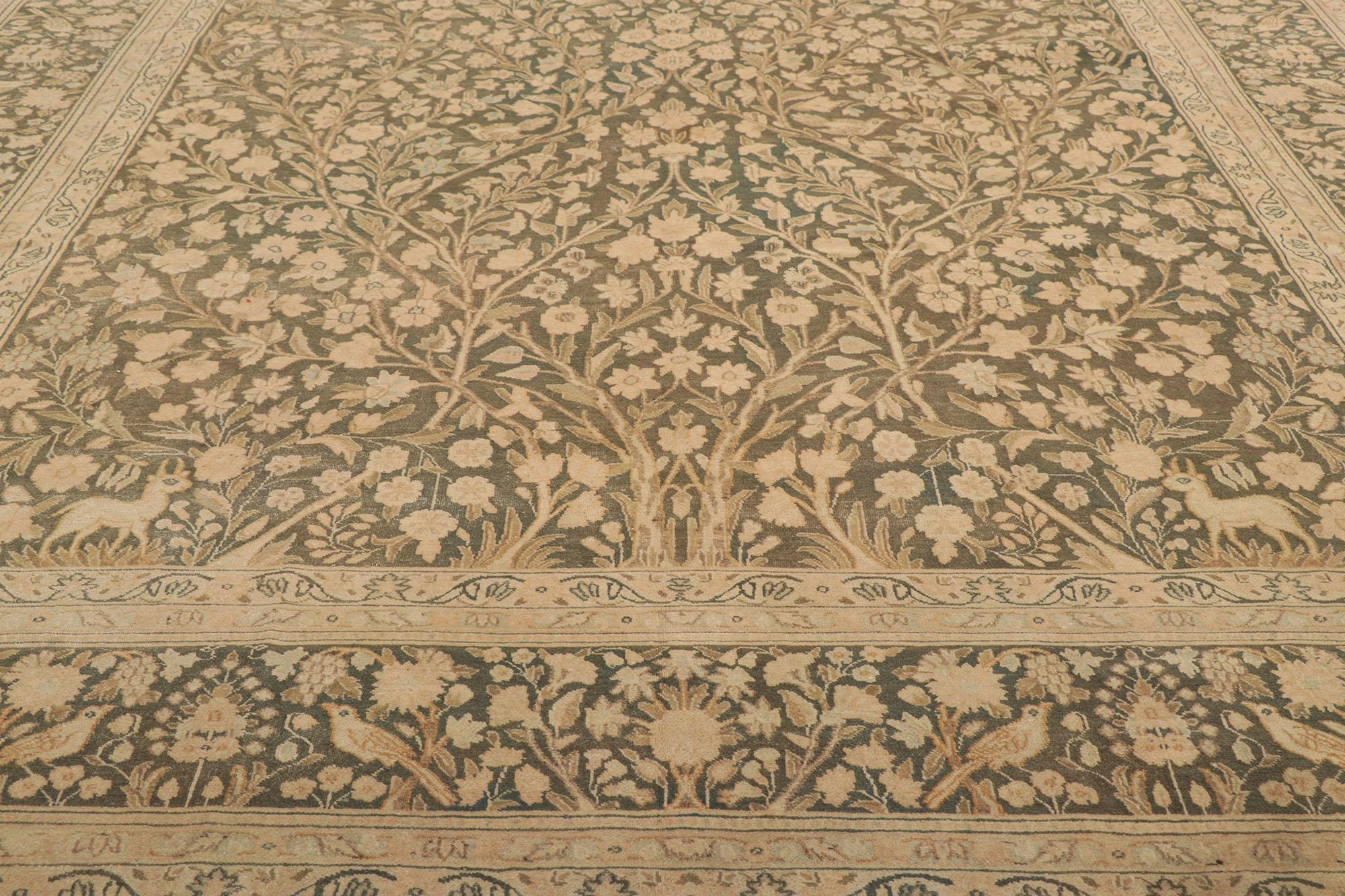 Distressed Vintage Persian Tabriz Rug, Biophilic Design meets Art Nouveau Style In Distressed Condition For Sale In Dallas, TX