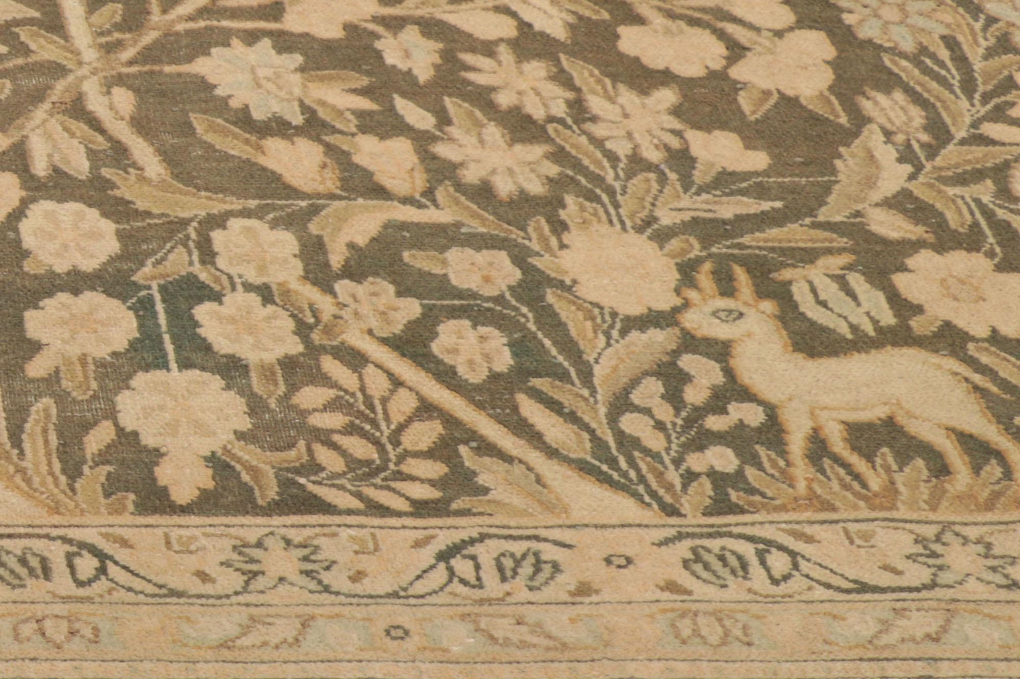 Wool Distressed Vintage Persian Tabriz Rug, Biophilic Design meets Art Nouveau Style For Sale