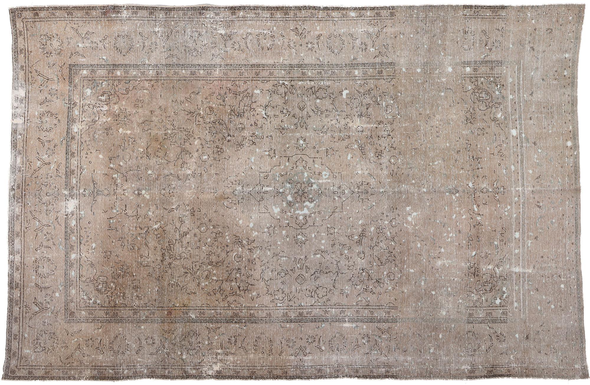 Distressed Vintage Persian Tabriz Rug with Faded Earth-Tone Colors For Sale 3
