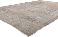 Distressed Vintage Persian Tabriz Rug with Faded Earth-Tone Colors
