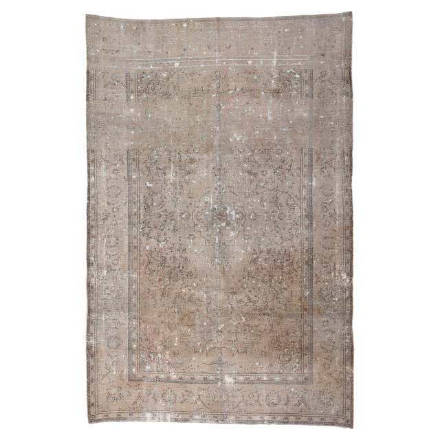 Distressed Antique Persian Tabriz Rug, Faded Soft Earth-Tone Colors For ...