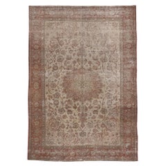 Distressed Retro Persian Tabriz Rug with Faded Earth-Tone Colors