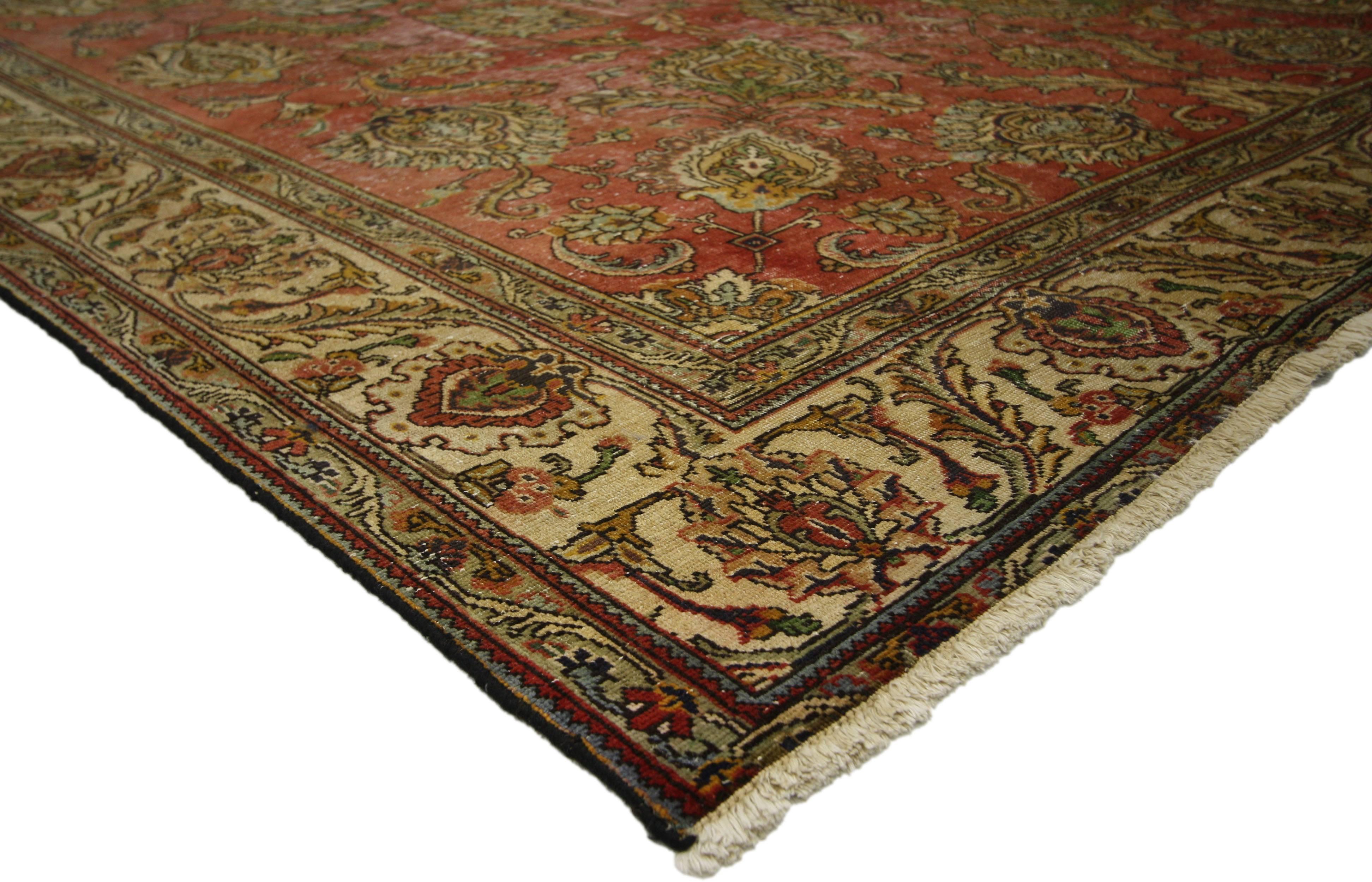 Hand-Knotted Distressed Vintage Persian Tabriz Rug with Modern Rustic Industrial Style For Sale