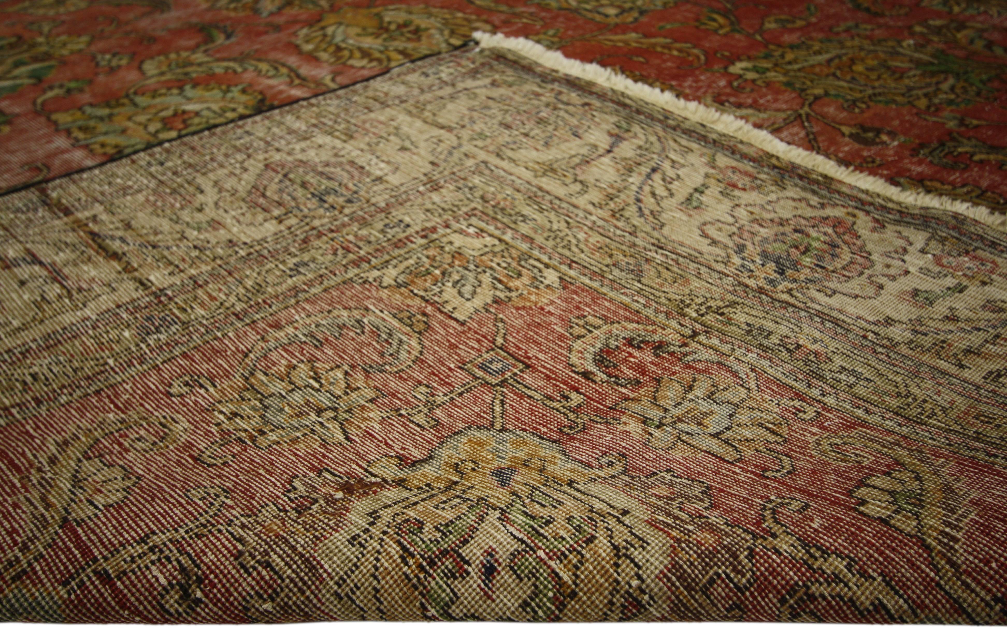 Distressed Vintage Persian Tabriz Rug with Modern Rustic Industrial Style In Distressed Condition For Sale In Dallas, TX