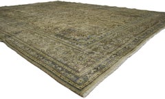 Distressed Vintage Persian Tabriz Rug with Modern Rustic Cotswold Cottage Style