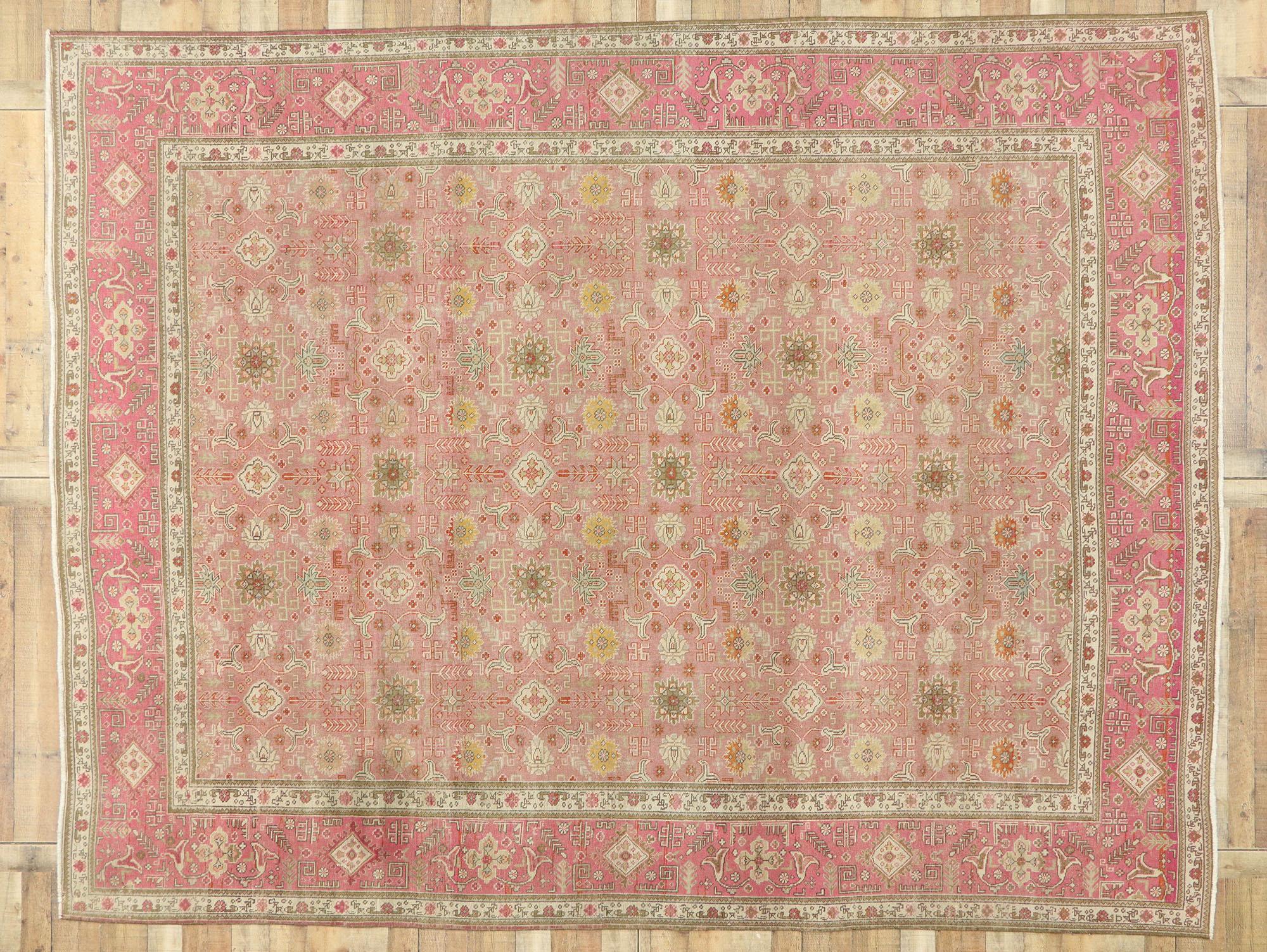 Distressed Vintage Persian Tabriz Rug with Romantic Boho Chic Style For Sale 2
