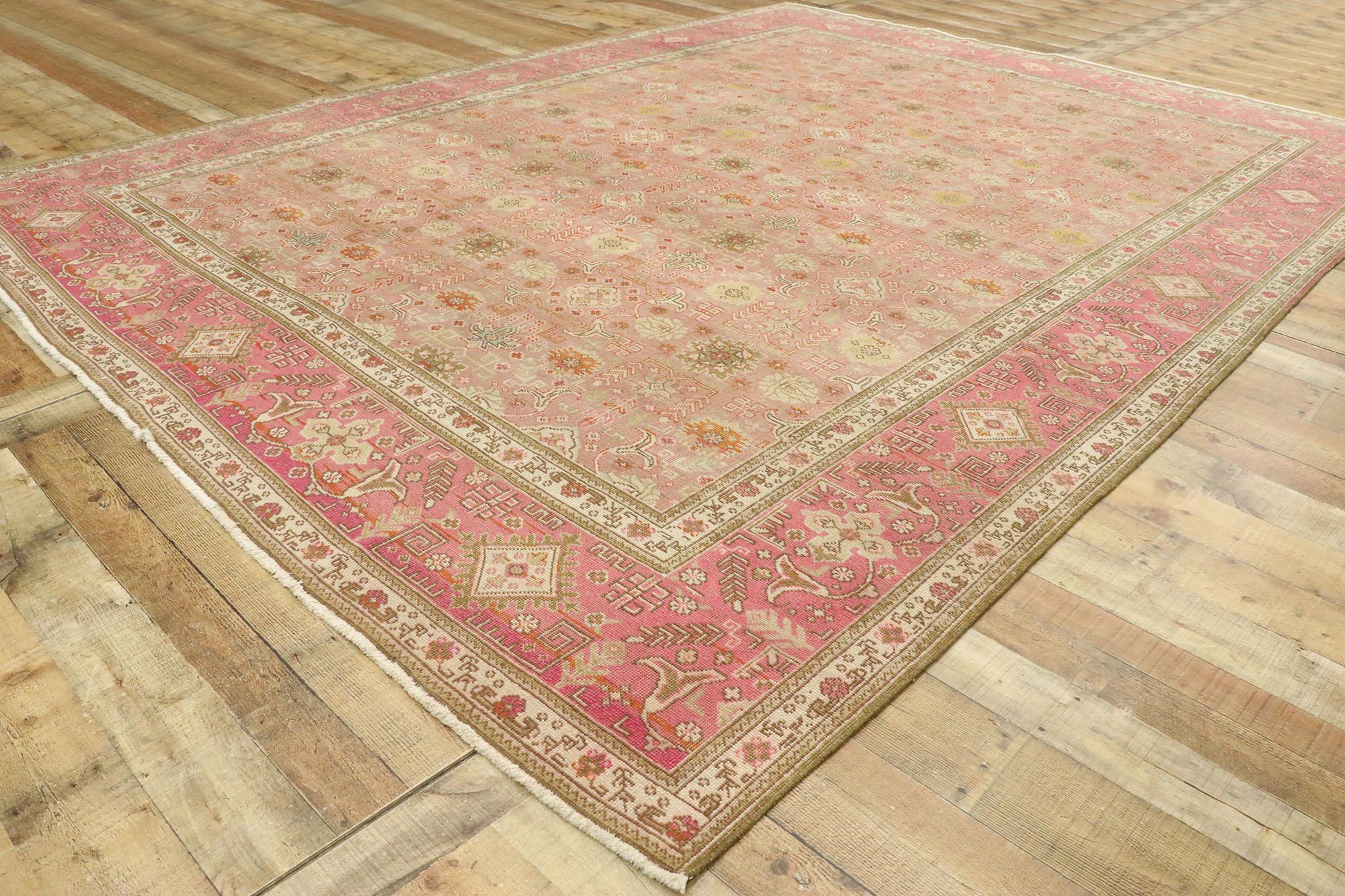 Distressed Vintage Persian Tabriz Rug with Romantic Boho Chic Style In Distressed Condition For Sale In Dallas, TX