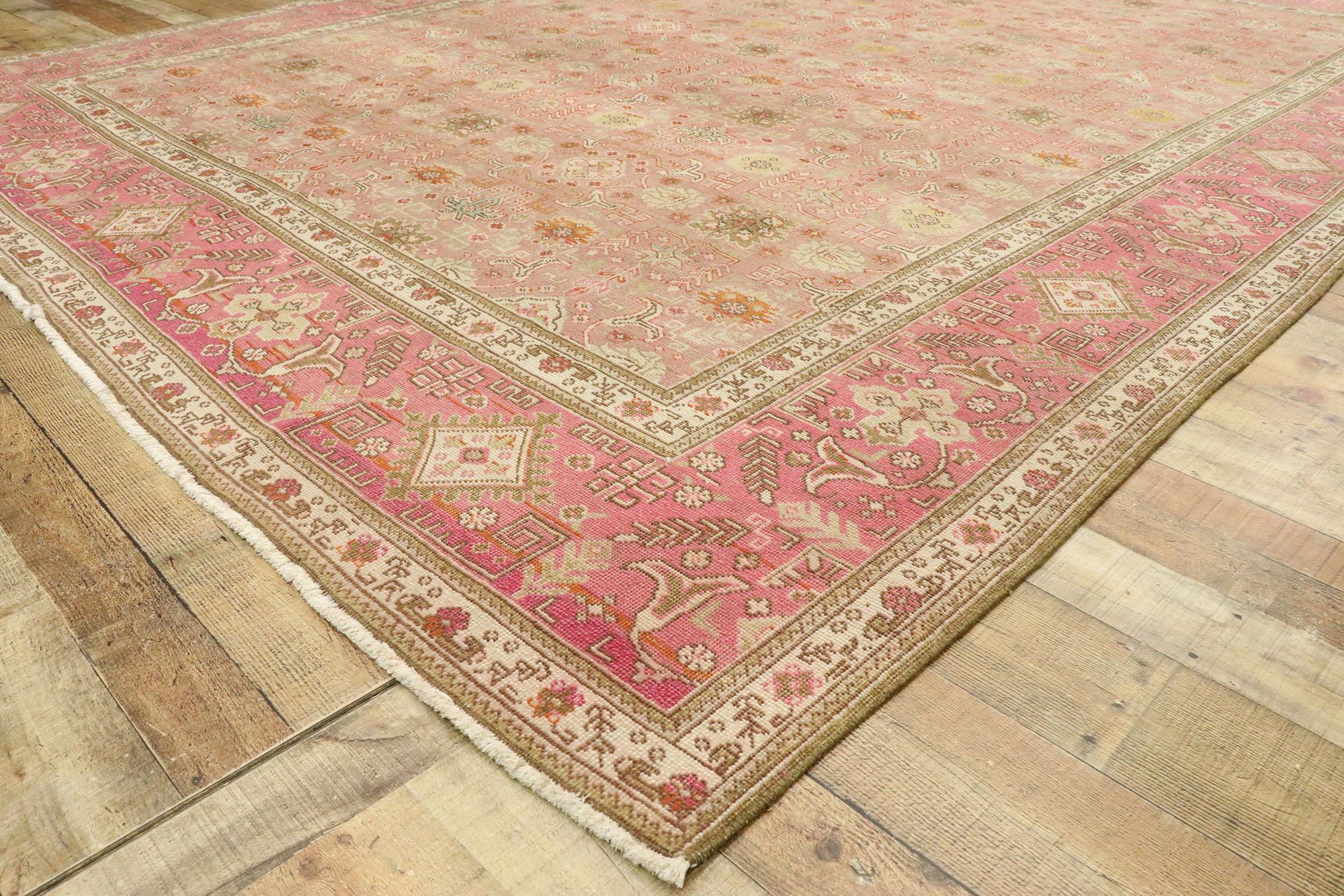 20th Century Distressed Vintage Persian Tabriz Rug with Romantic Boho Chic Style For Sale