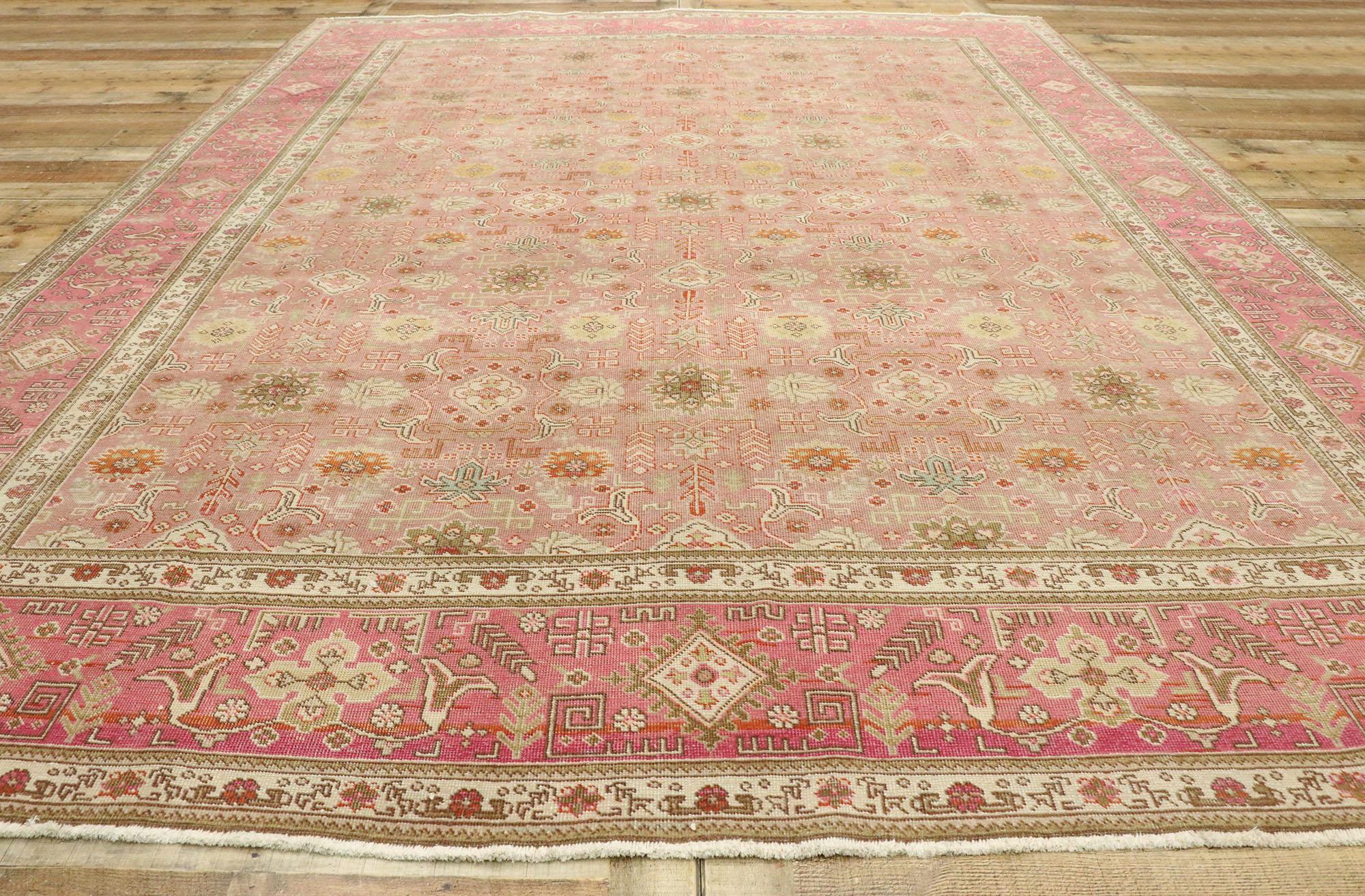 Wool Distressed Vintage Persian Tabriz Rug with Romantic Boho Chic Style For Sale