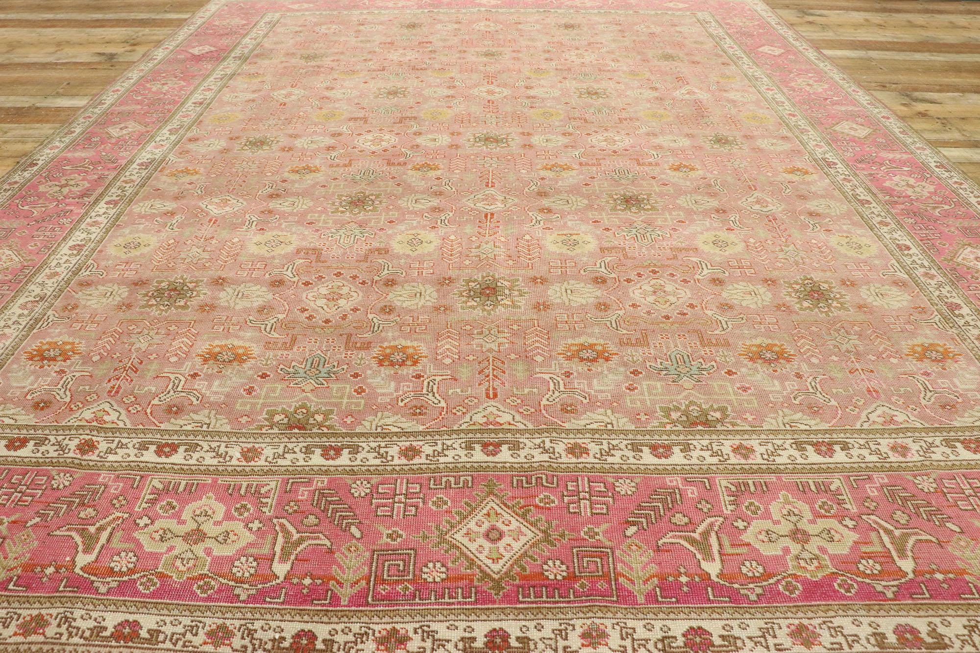 Distressed Vintage Persian Tabriz Rug with Romantic Boho Chic Style For Sale 1