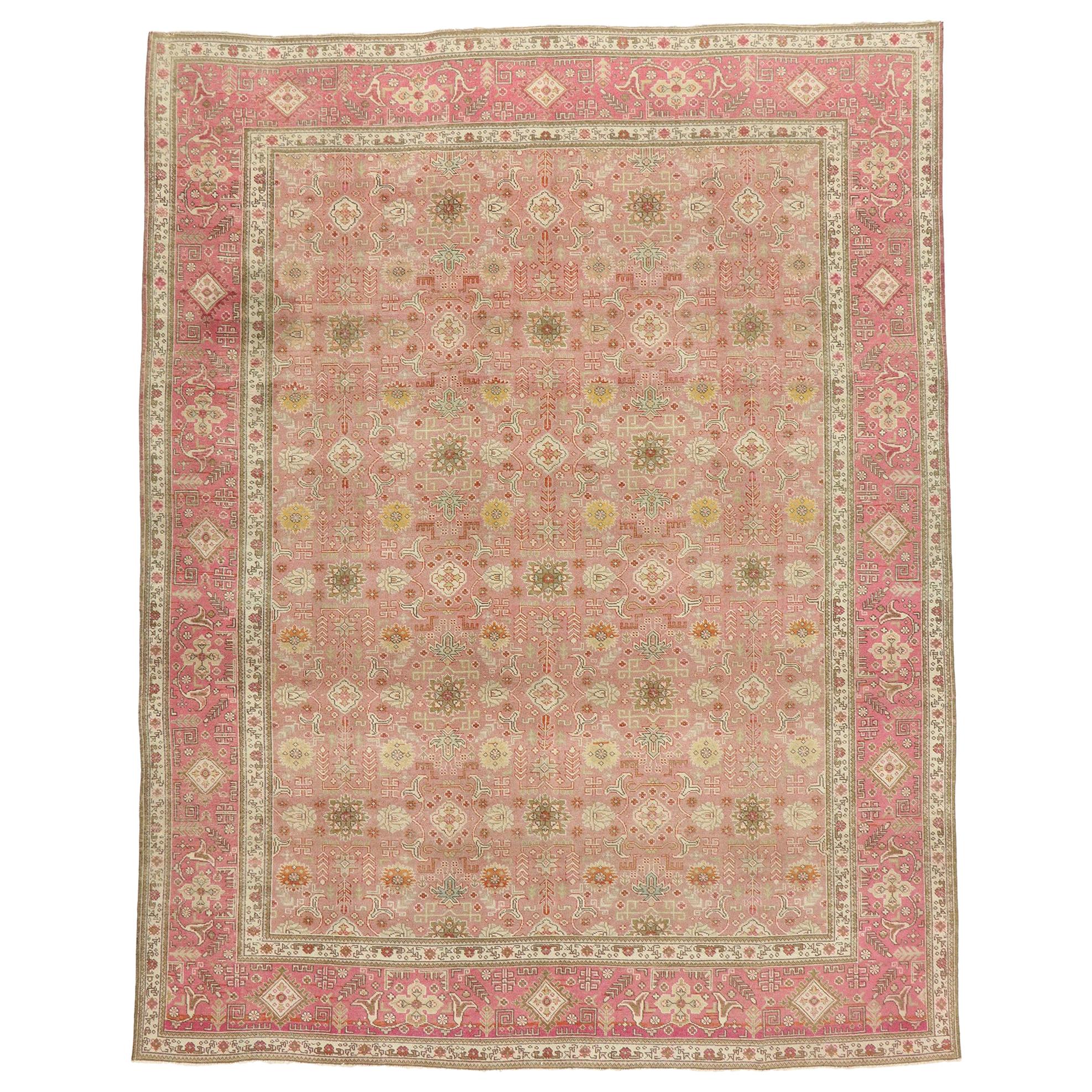 Distressed Vintage Persian Tabriz Rug with Romantic Boho Chic Style