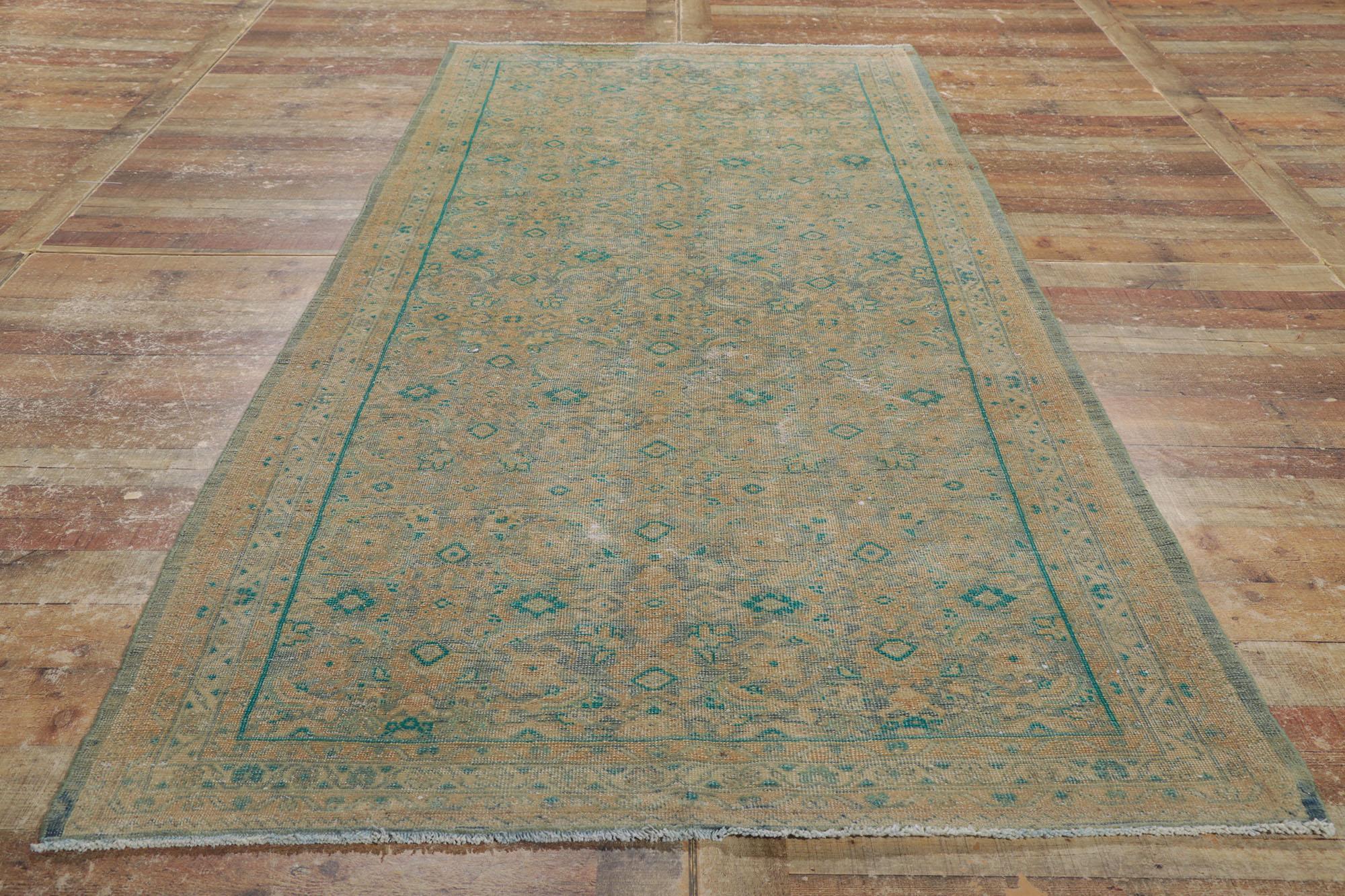 Distressed Vintage Persian Tabriz Runner with Herati Pattern For Sale 1