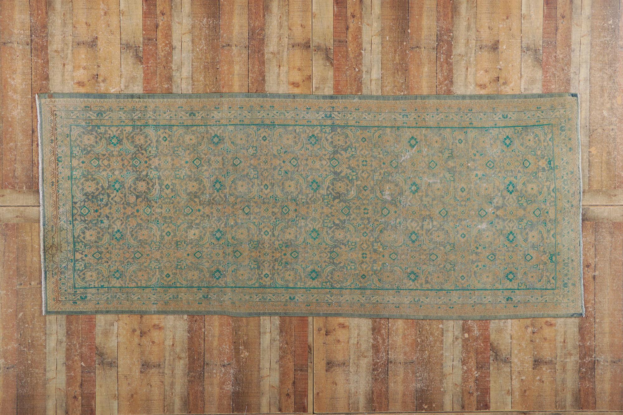 Distressed Vintage Persian Tabriz Runner with Herati Pattern For Sale 2