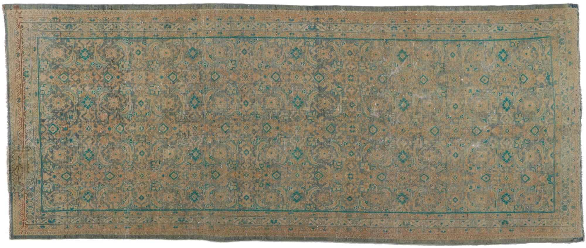 Distressed Vintage Persian Tabriz Runner with Herati Pattern For Sale 3