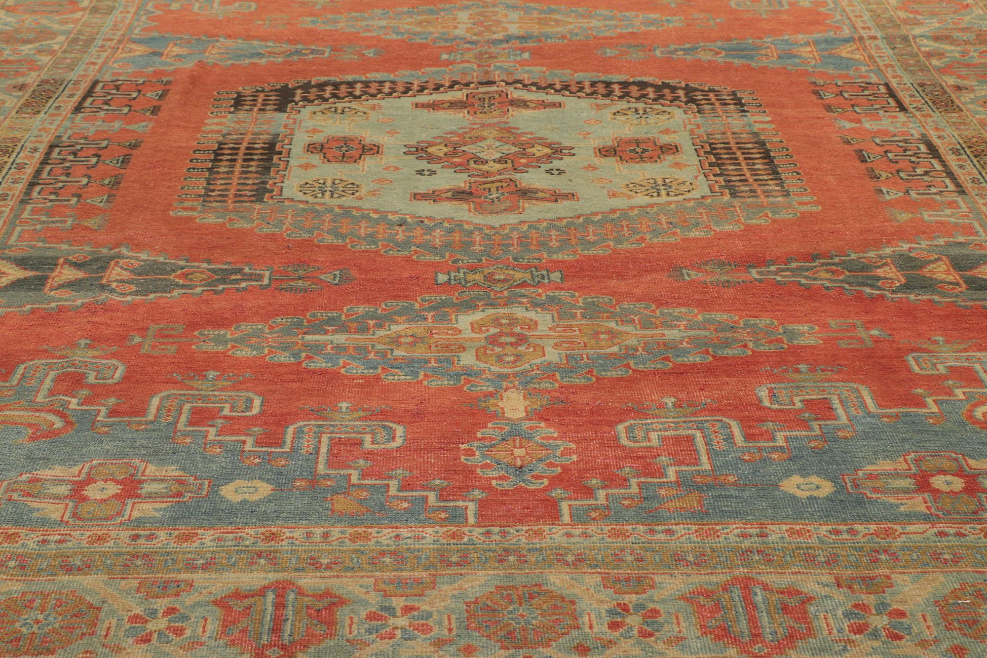 Vintage Persian Viss Rug, Tribal Enchantment Meets Rustic Finesse In Distressed Condition For Sale In Dallas, TX