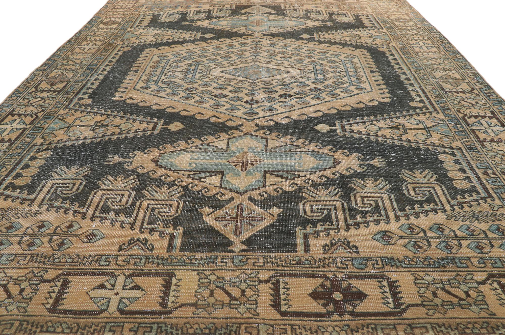 Hand-Knotted Distressed Vintage Persian Viss Rug For Sale