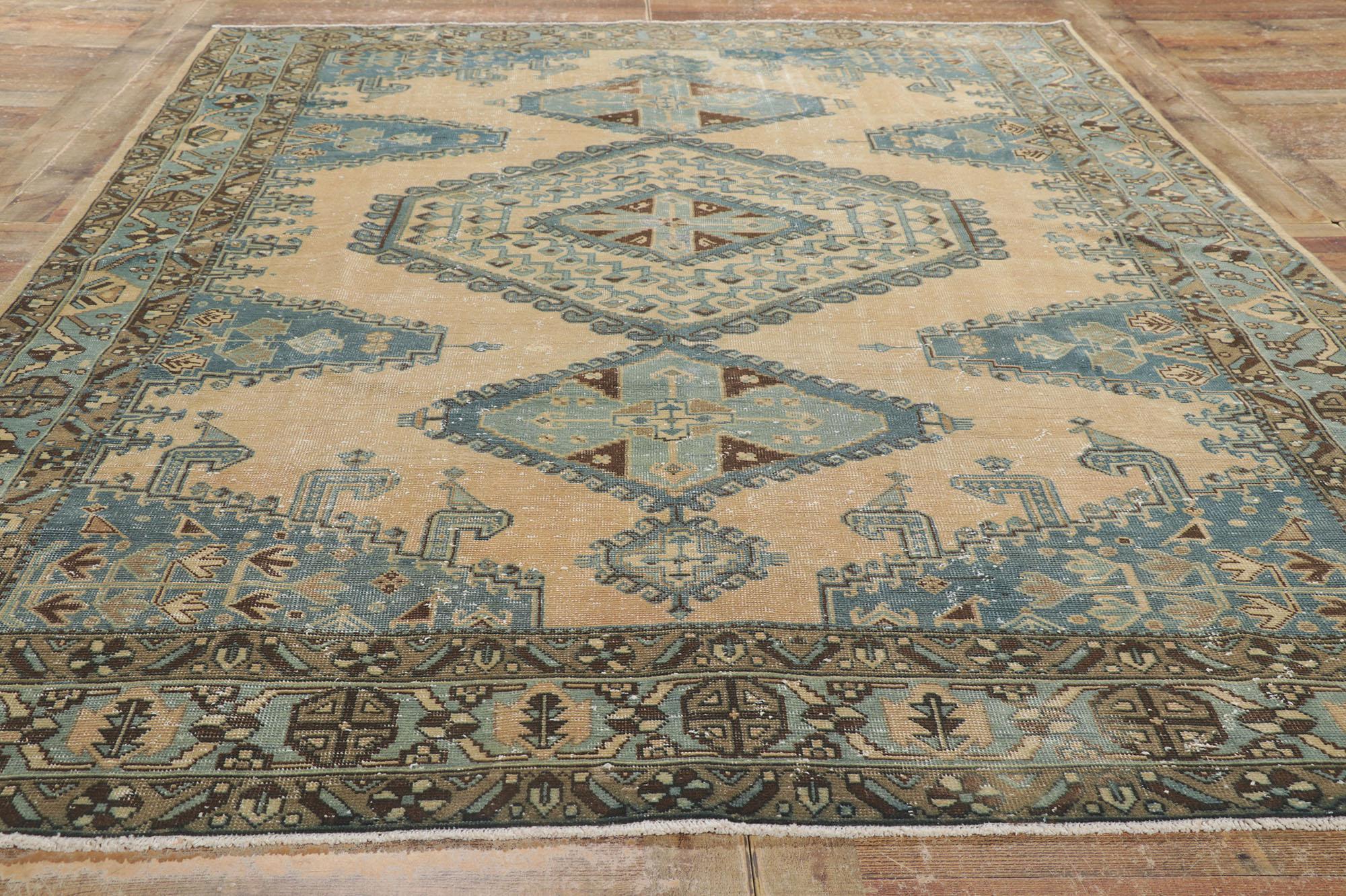 Vintage-Worn Persian Viss Rug, Relaxed Refinement Meets Nomadic Enchantment For Sale 2