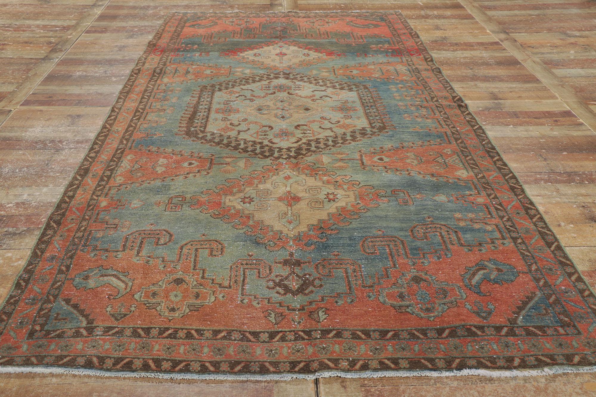Distressed Vintage Persian Viss Rug, Rustic Finesse Meets Tribal Enchantment For Sale 2