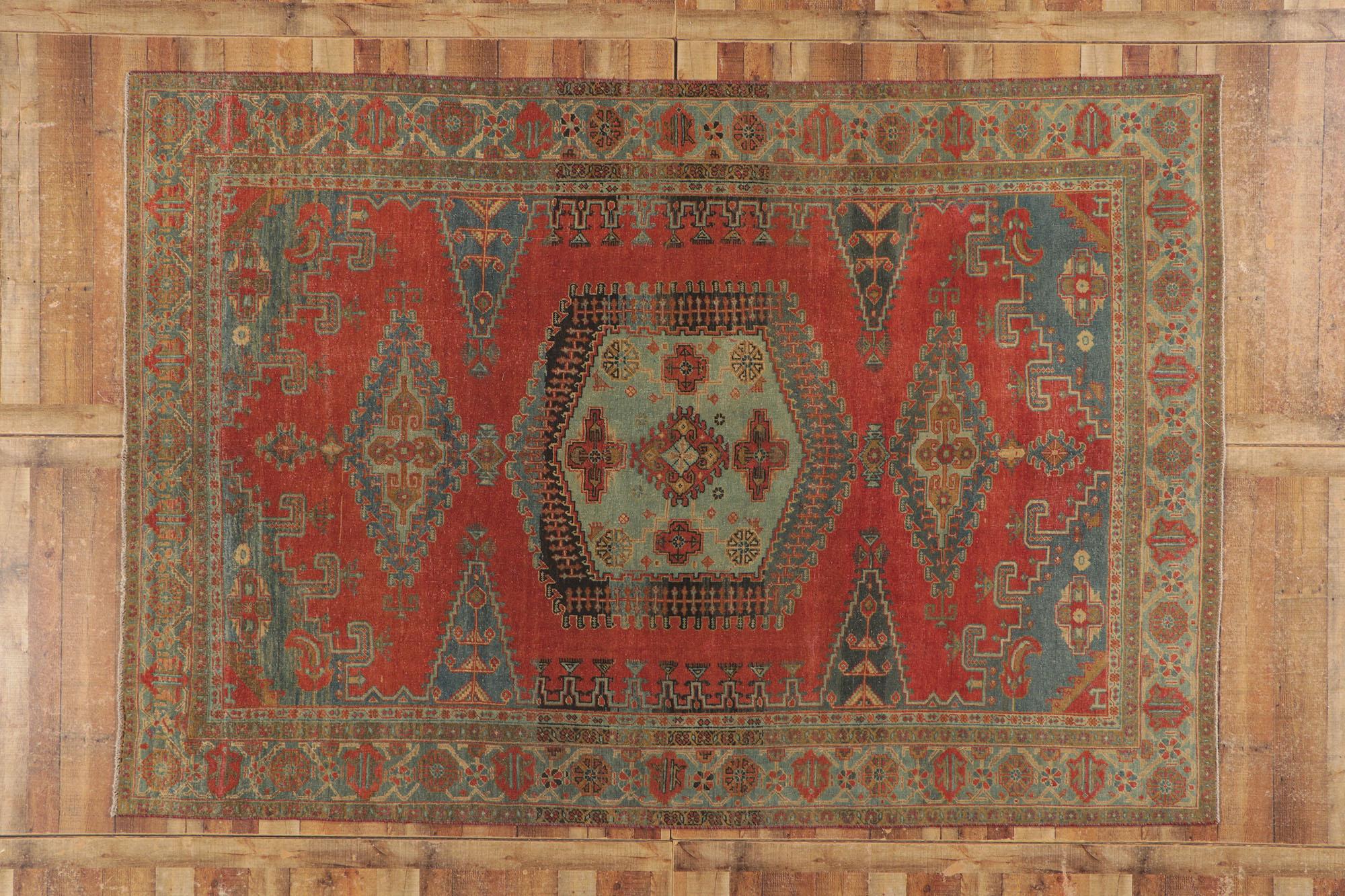 Vintage Persian Viss Rug, Tribal Enchantment Meets Rustic Finesse For Sale 2