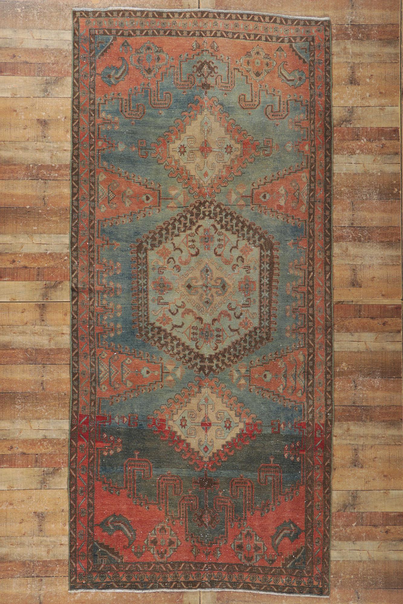 Distressed Vintage Persian Viss Rug, Rustic Finesse Meets Tribal Enchantment For Sale 3