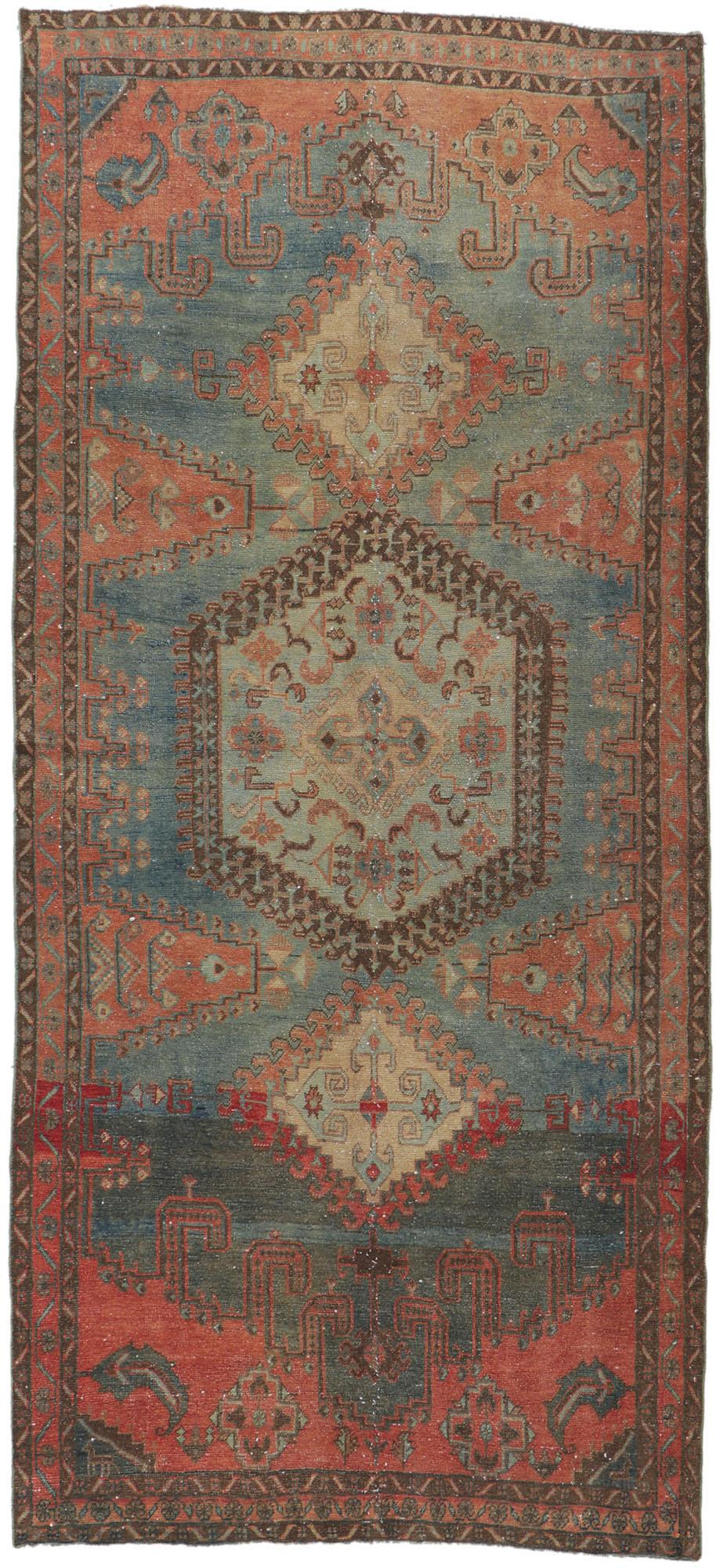 Distressed Vintage Persian Viss Rug, Rustic Finesse Meets Tribal Enchantment For Sale 4