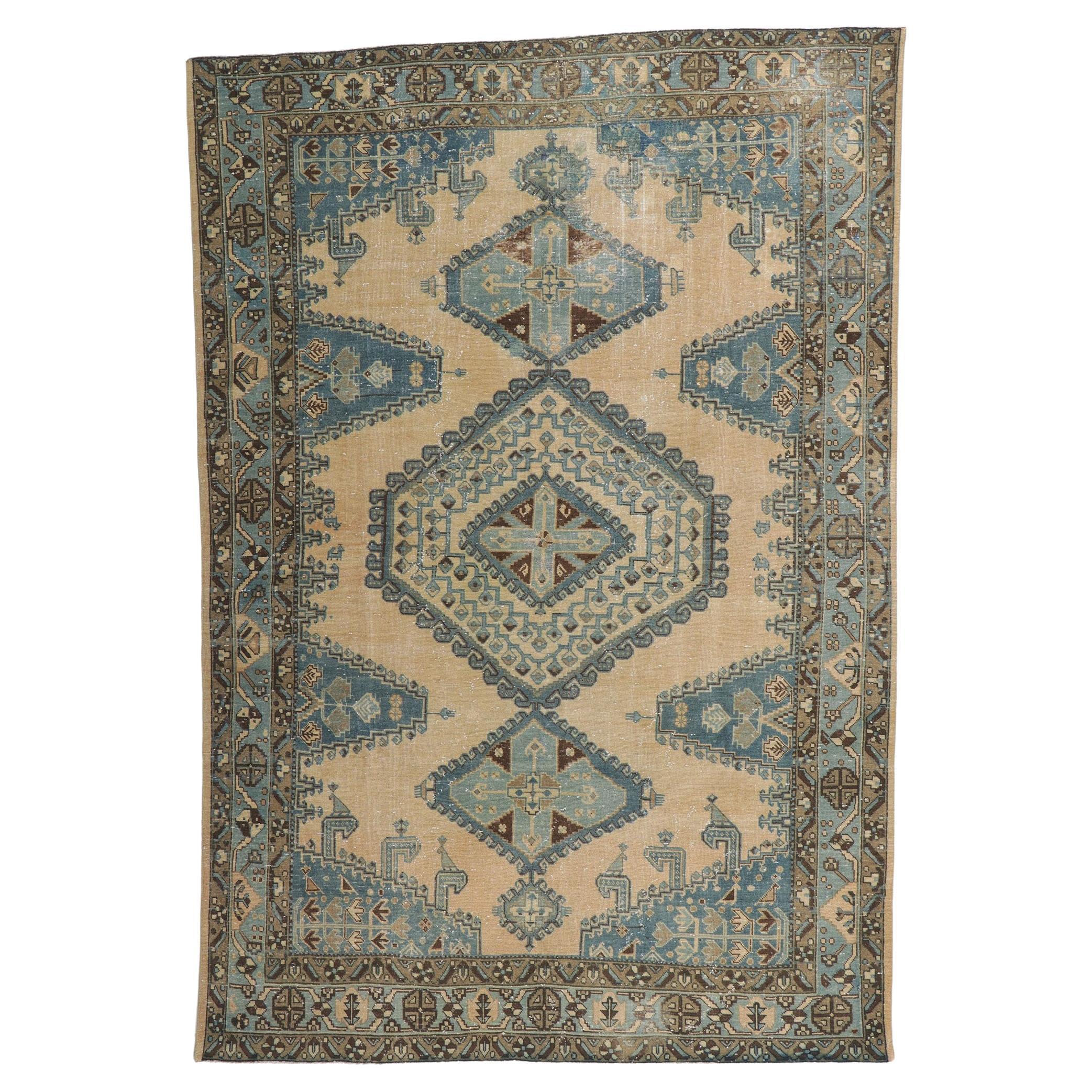 Vintage-Worn Persian Viss Rug, Relaxed Refinement Meets Nomadic Enchantment For Sale