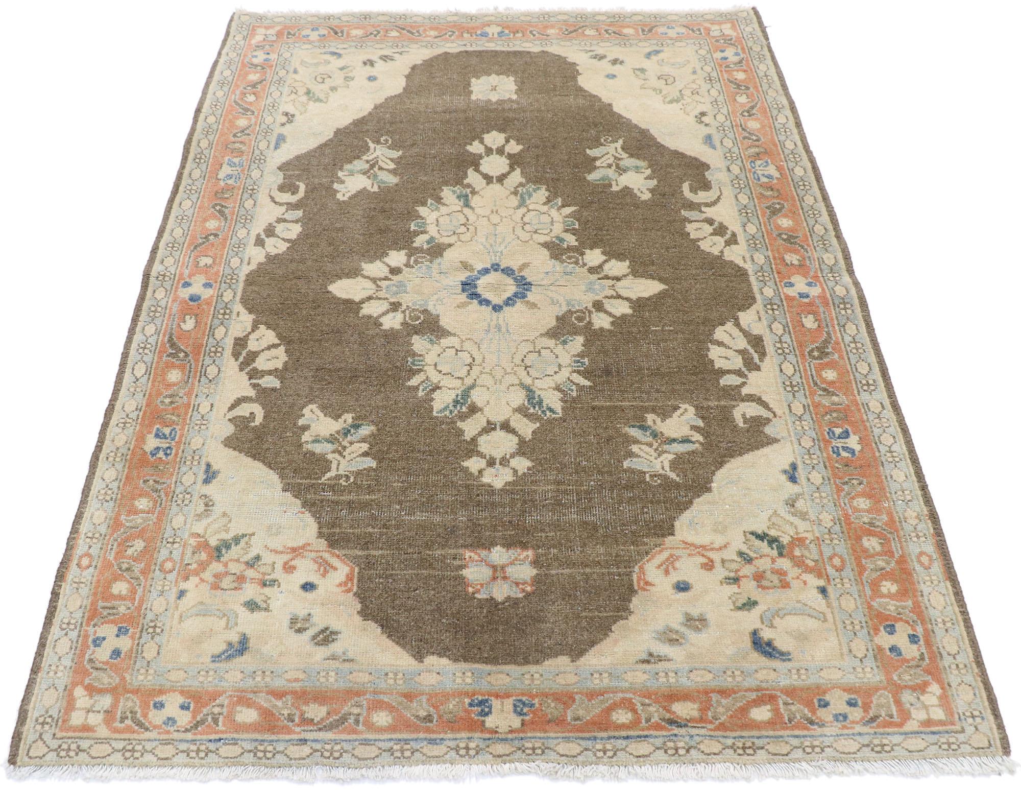 Tabriz Distressed Vintage Persian Viss Rug with Rustic Farmhouse Style For Sale