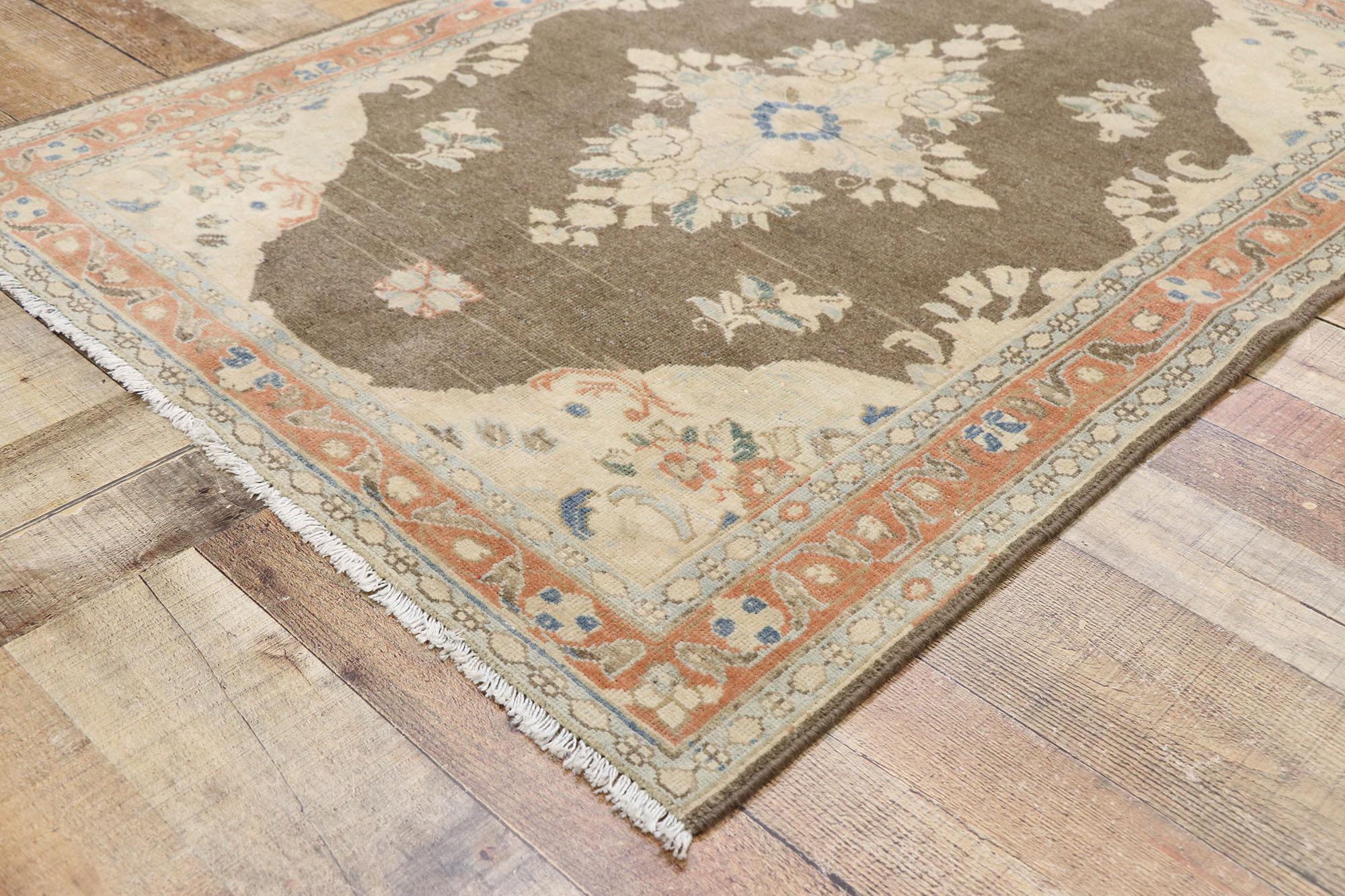 20th Century Distressed Vintage Persian Viss Rug with Rustic Farmhouse Style For Sale