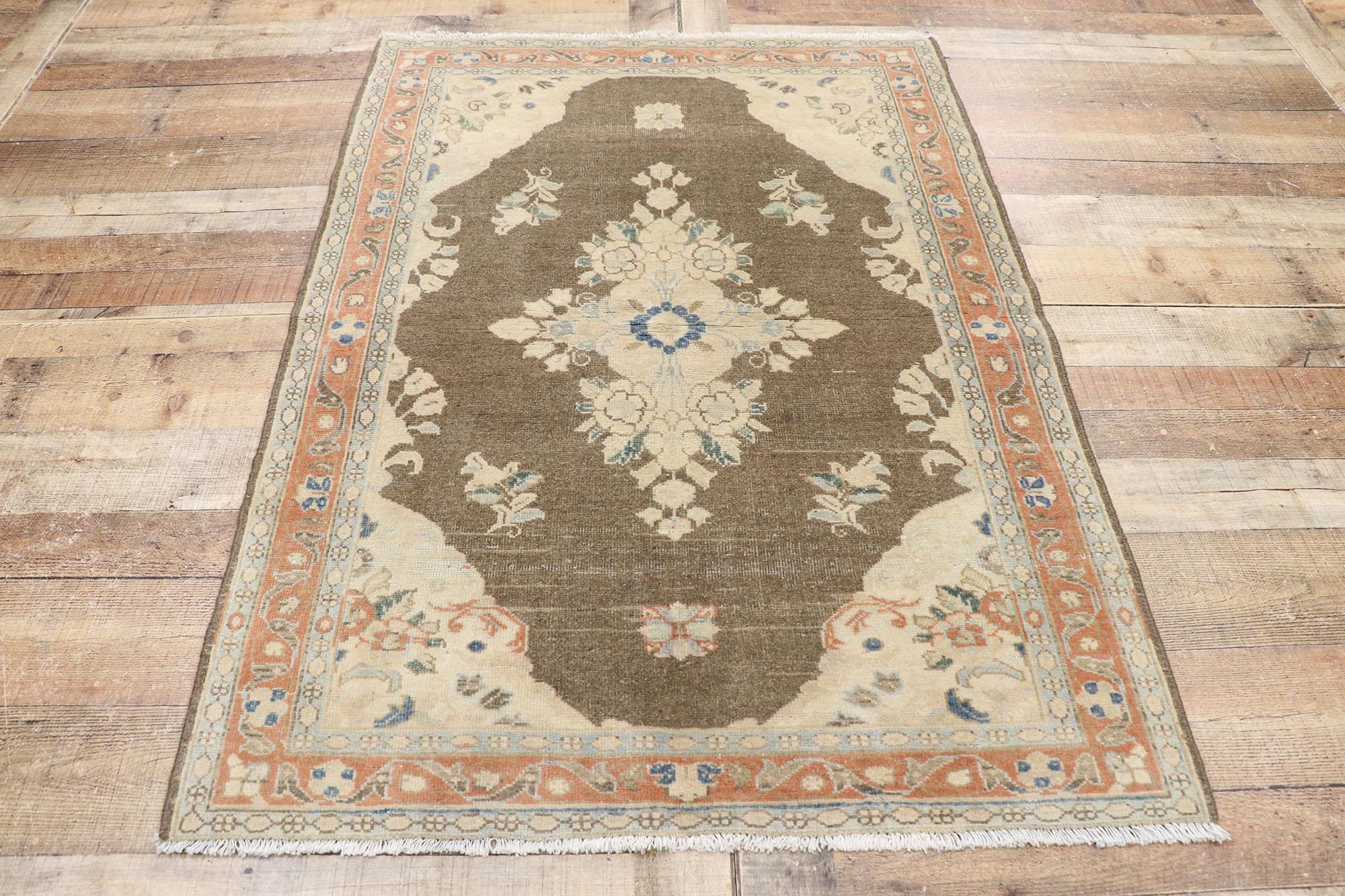 Wool Distressed Vintage Persian Viss Rug with Rustic Farmhouse Style For Sale