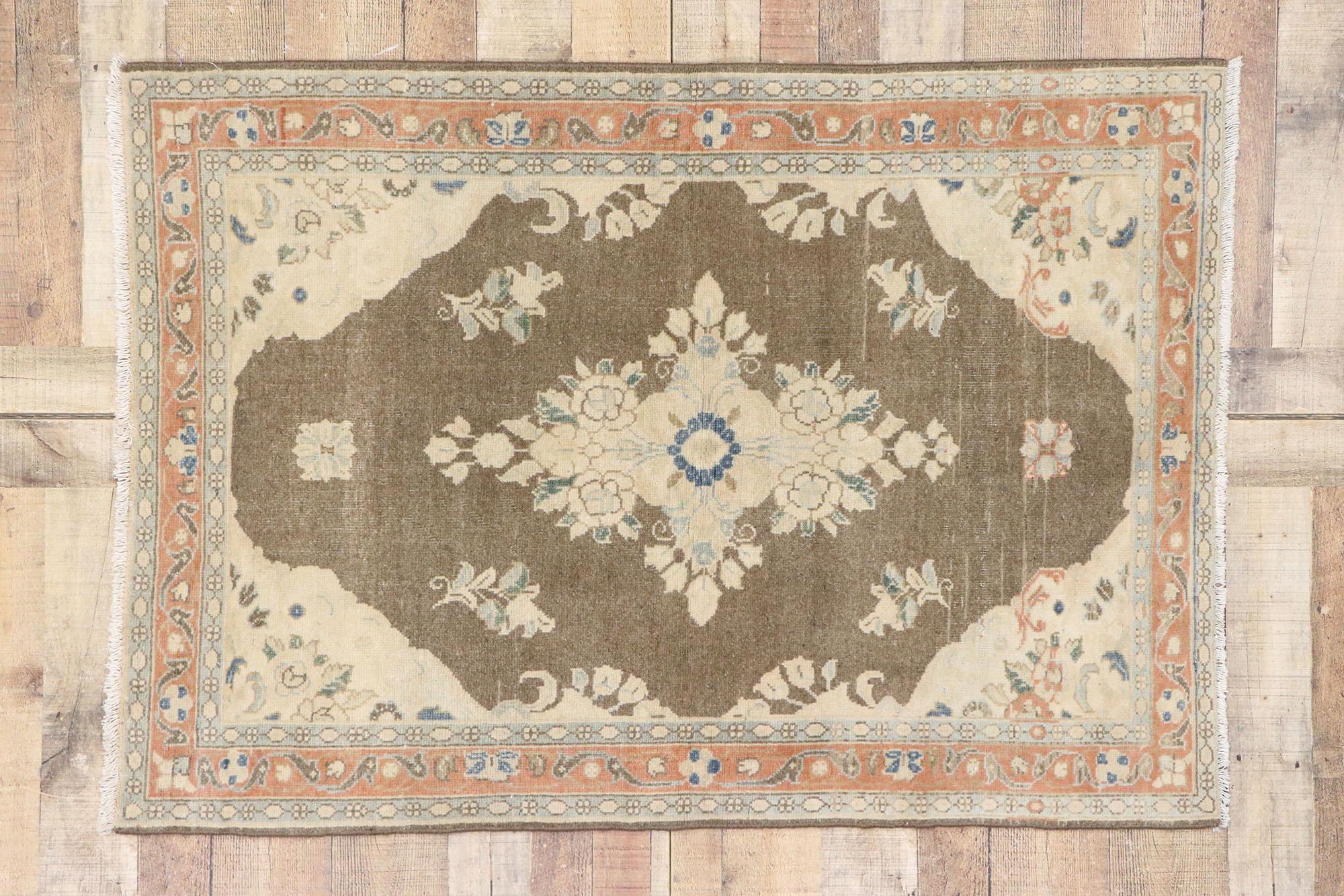 Distressed Vintage Persian Viss Rug with Rustic Farmhouse Style For Sale 1